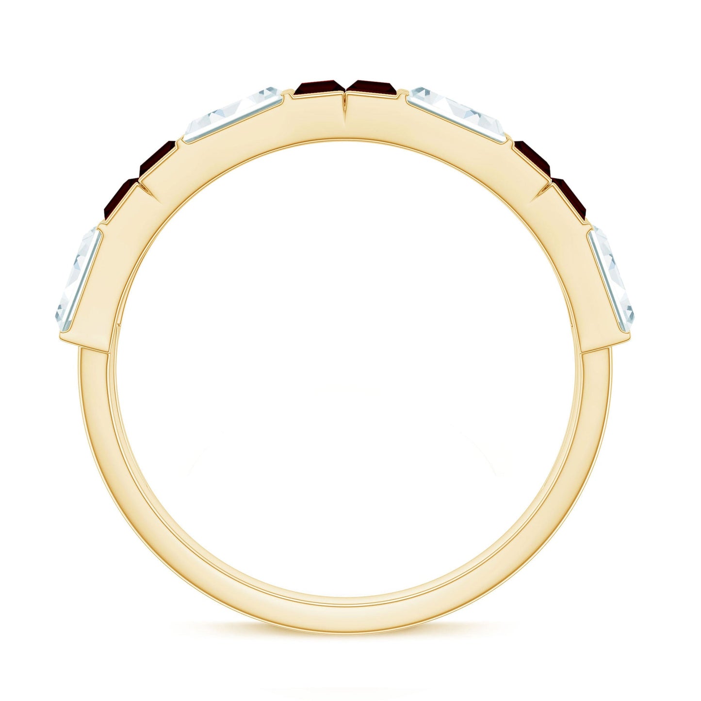 Certified Real Baguette Garnet Half Eternity Wedding Band