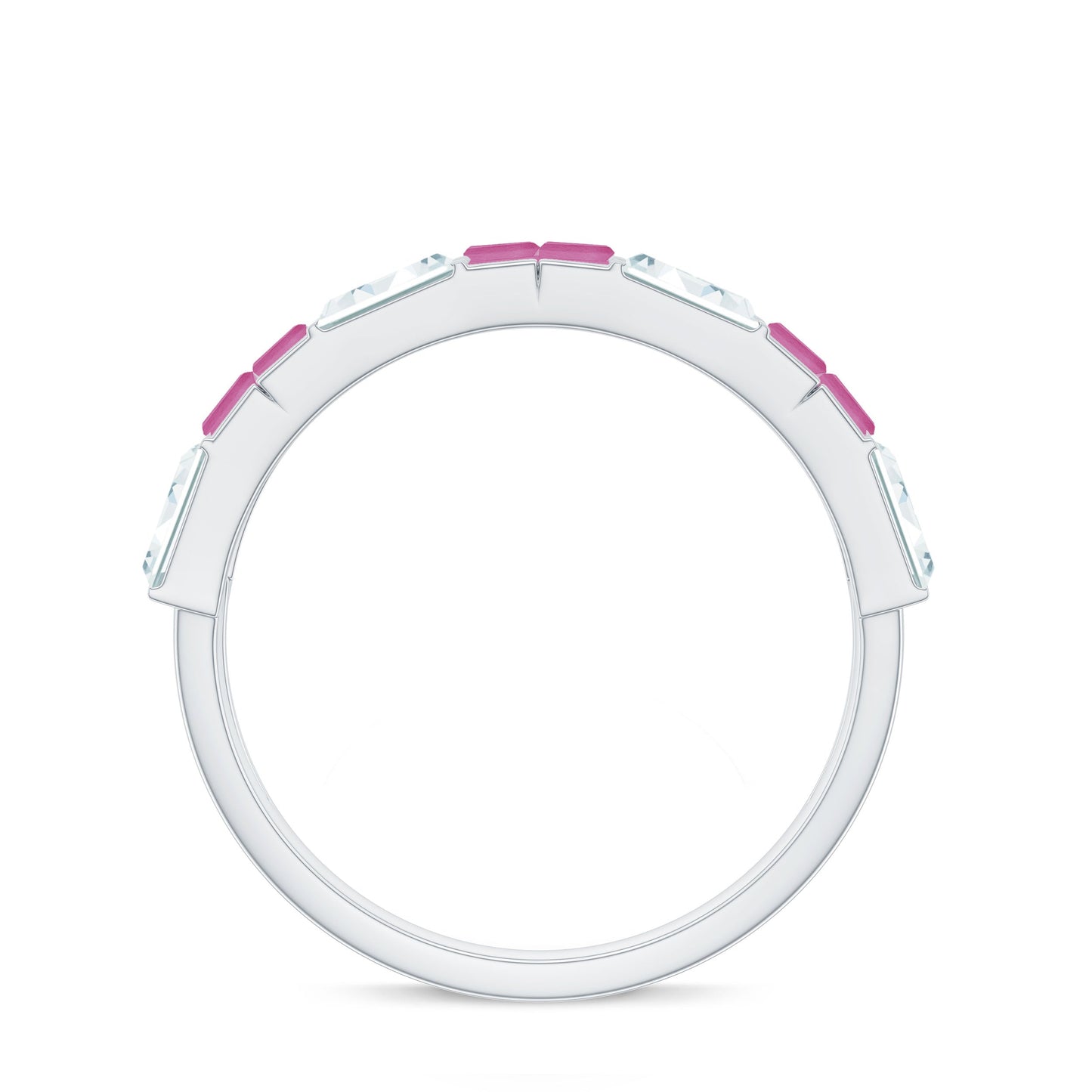 Baguette Shape Pink Tourmaline and Moissanite Half Eternity Ring