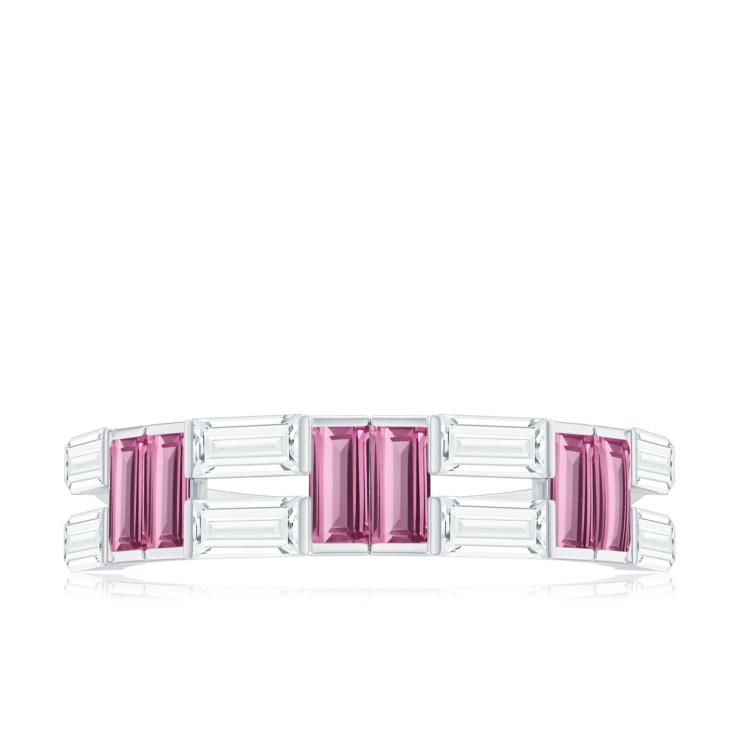 Baguette Shape Pink Tourmaline and Moissanite Half Eternity Ring