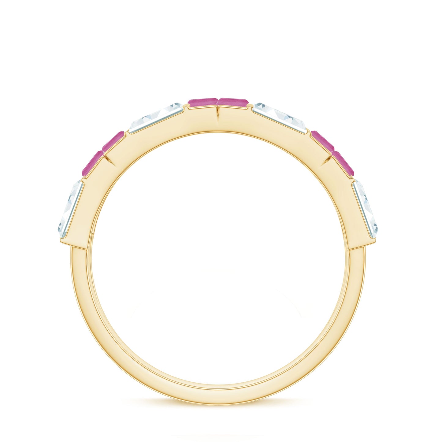 Baguette Shape Pink Tourmaline and Moissanite Half Eternity Ring