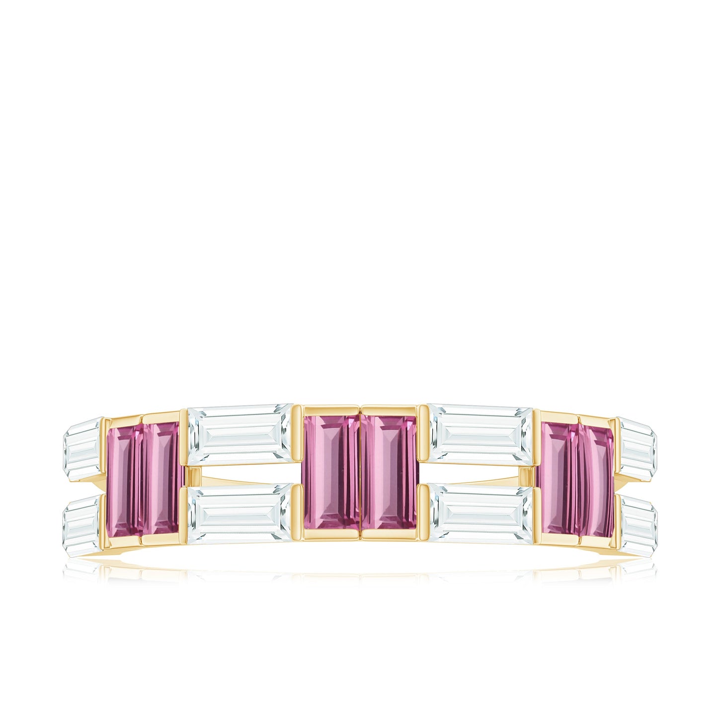 Baguette Shape Pink Tourmaline and Moissanite Half Eternity Ring