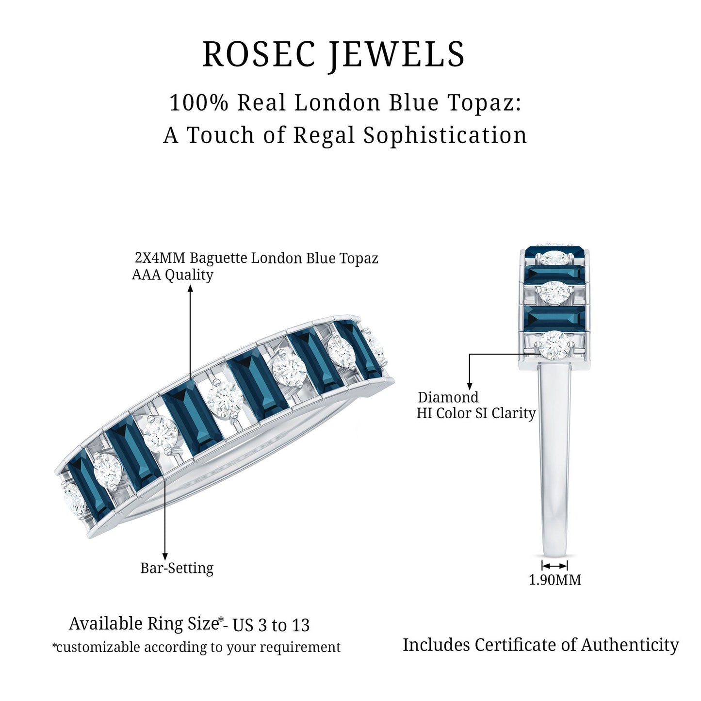 Baguette London Blue Topaz Eternity Anniversary Band with Diamond
