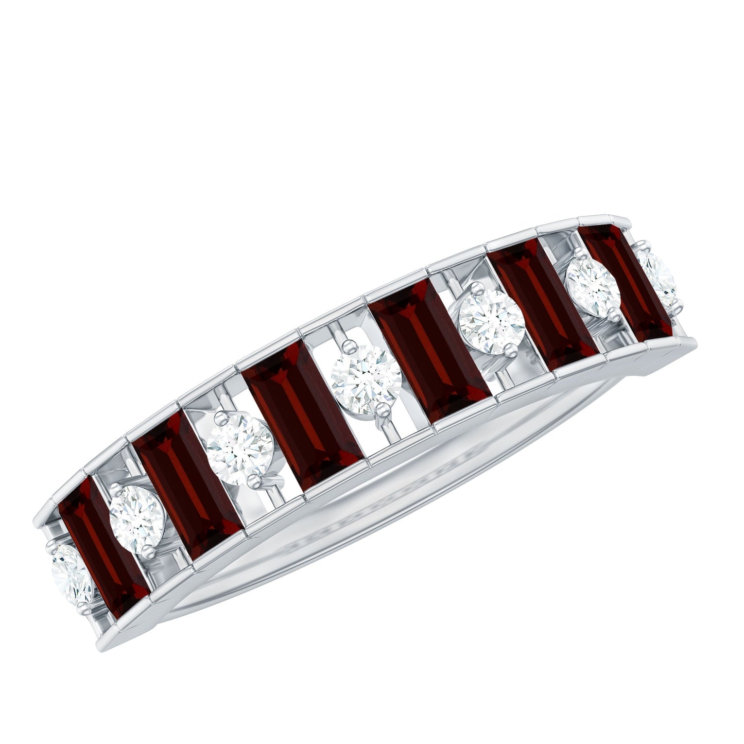 Classic Garnet Baguette Eternity Wedding Band with Diamond