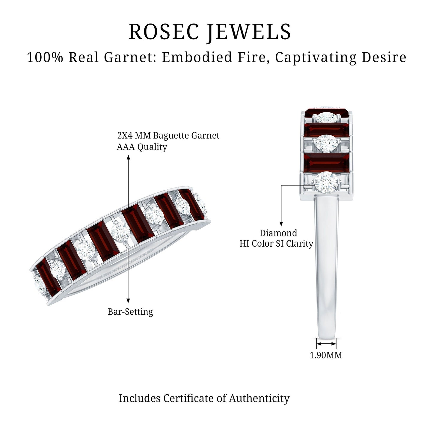Classic Garnet Baguette Eternity Wedding Band with Diamond