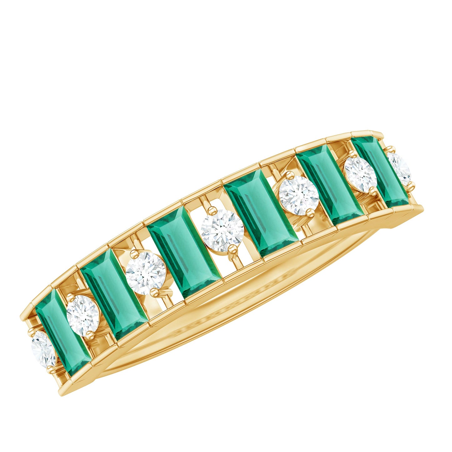 Certified Baguette Lab Grown Emerald Diamond Half Eternity Anniversary Band