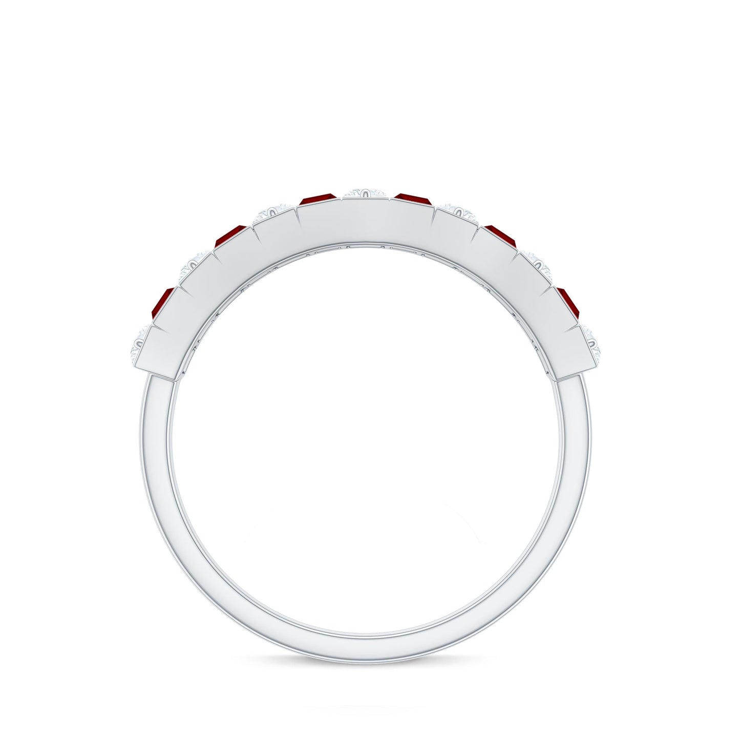 Baguette Cut Created Ruby Classic Half Eternity Ring with Diamond