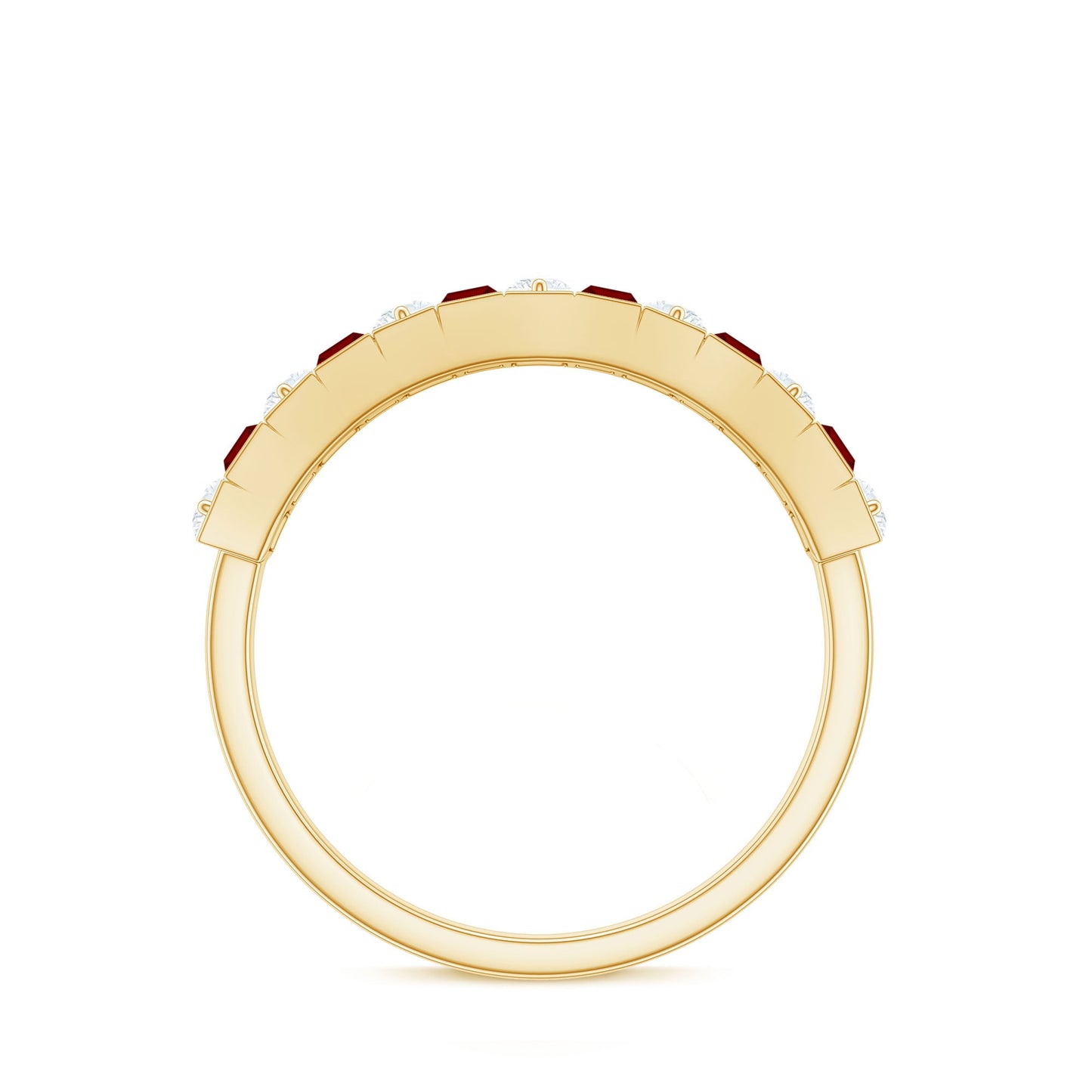 Baguette Cut Created Ruby Classic Half Eternity Ring with Diamond
