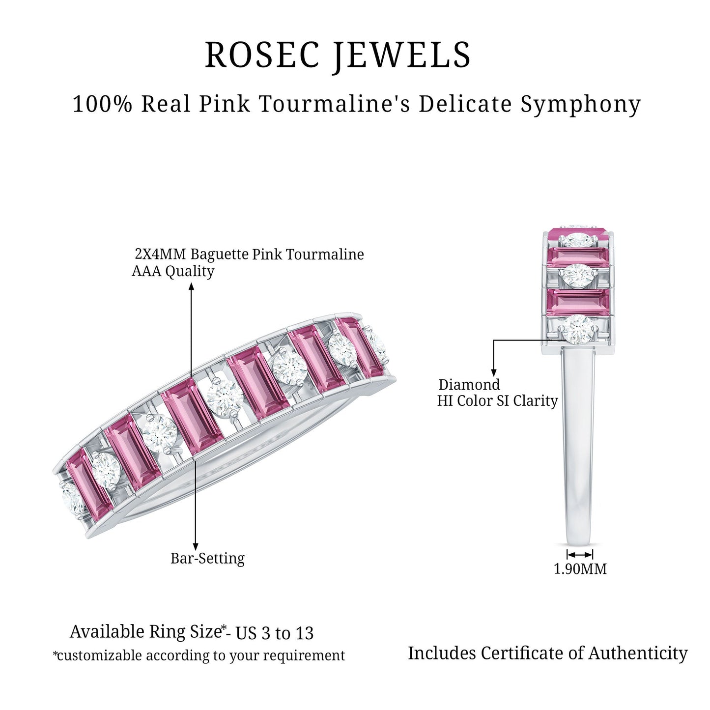 Alternate Pink Tourmaline and Diamond Half Eternity Ring