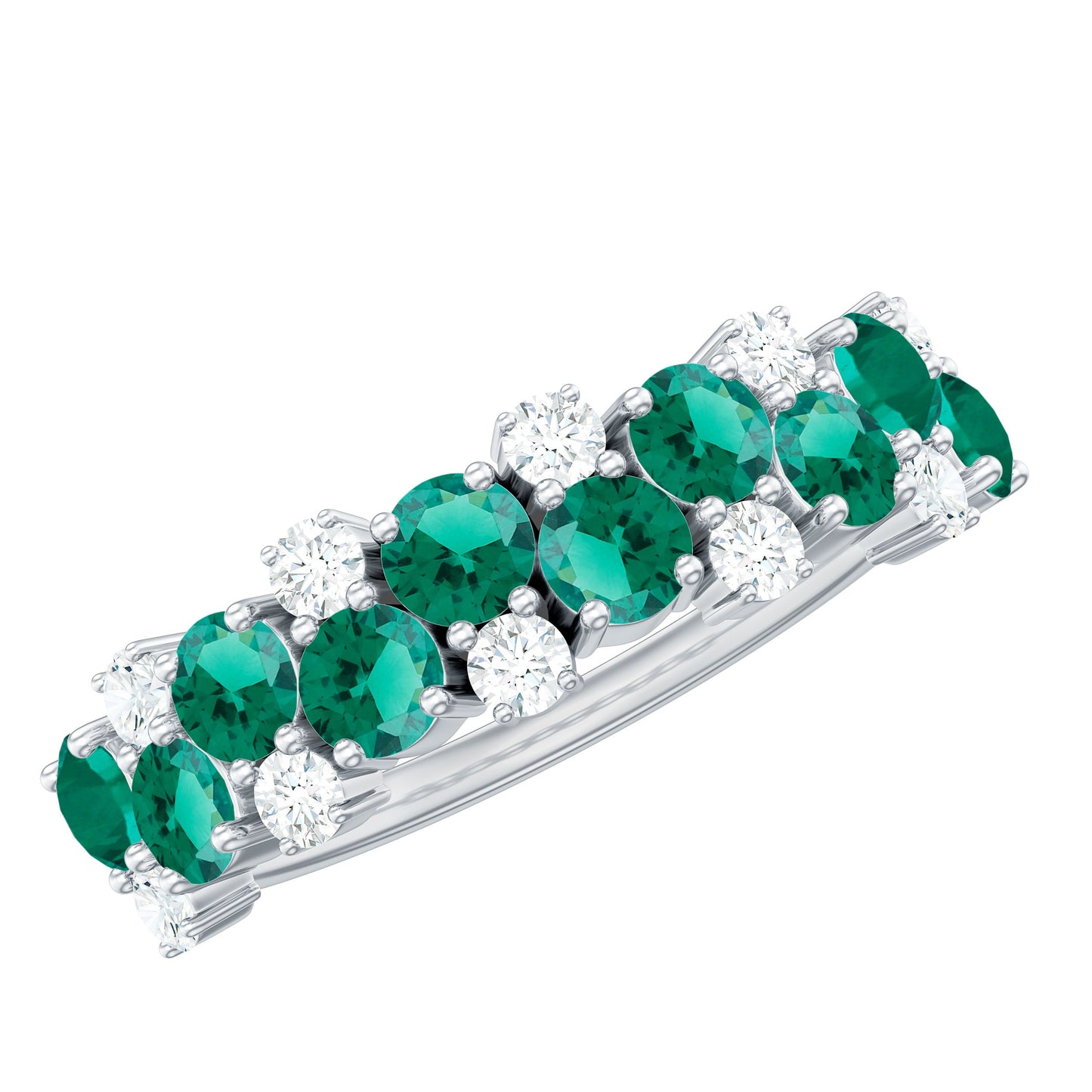 Certified Lab Grown Emerald Cluster Wedding Band with Diamond
