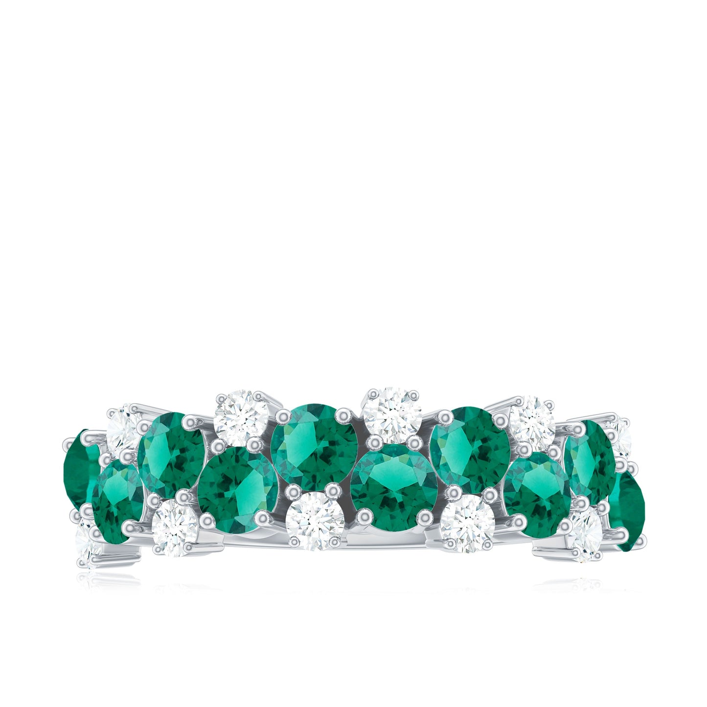 Certified Lab Grown Emerald Cluster Wedding Band with Diamond