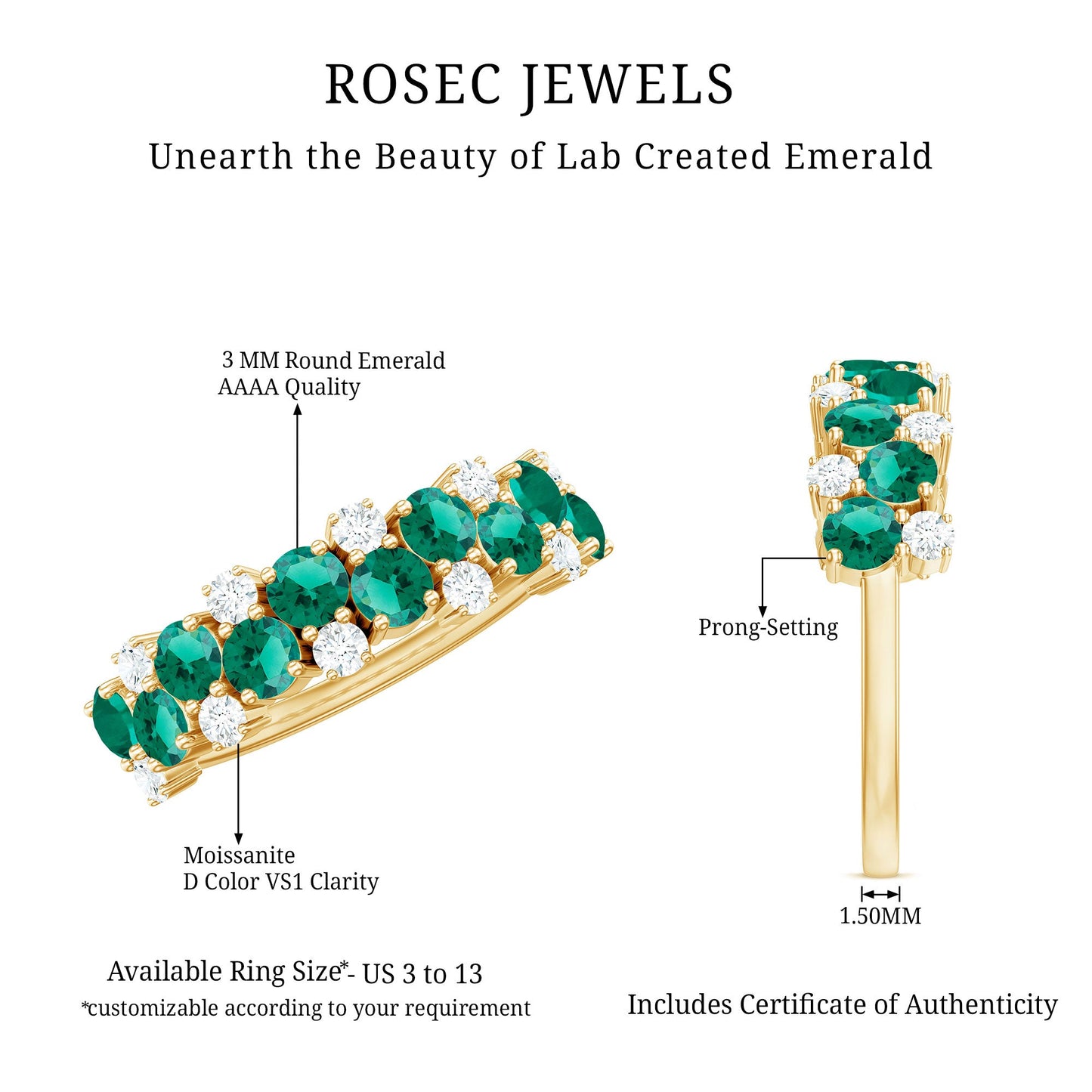 Certified Lab Grown Emerald Cluster Wedding Band with Diamond
