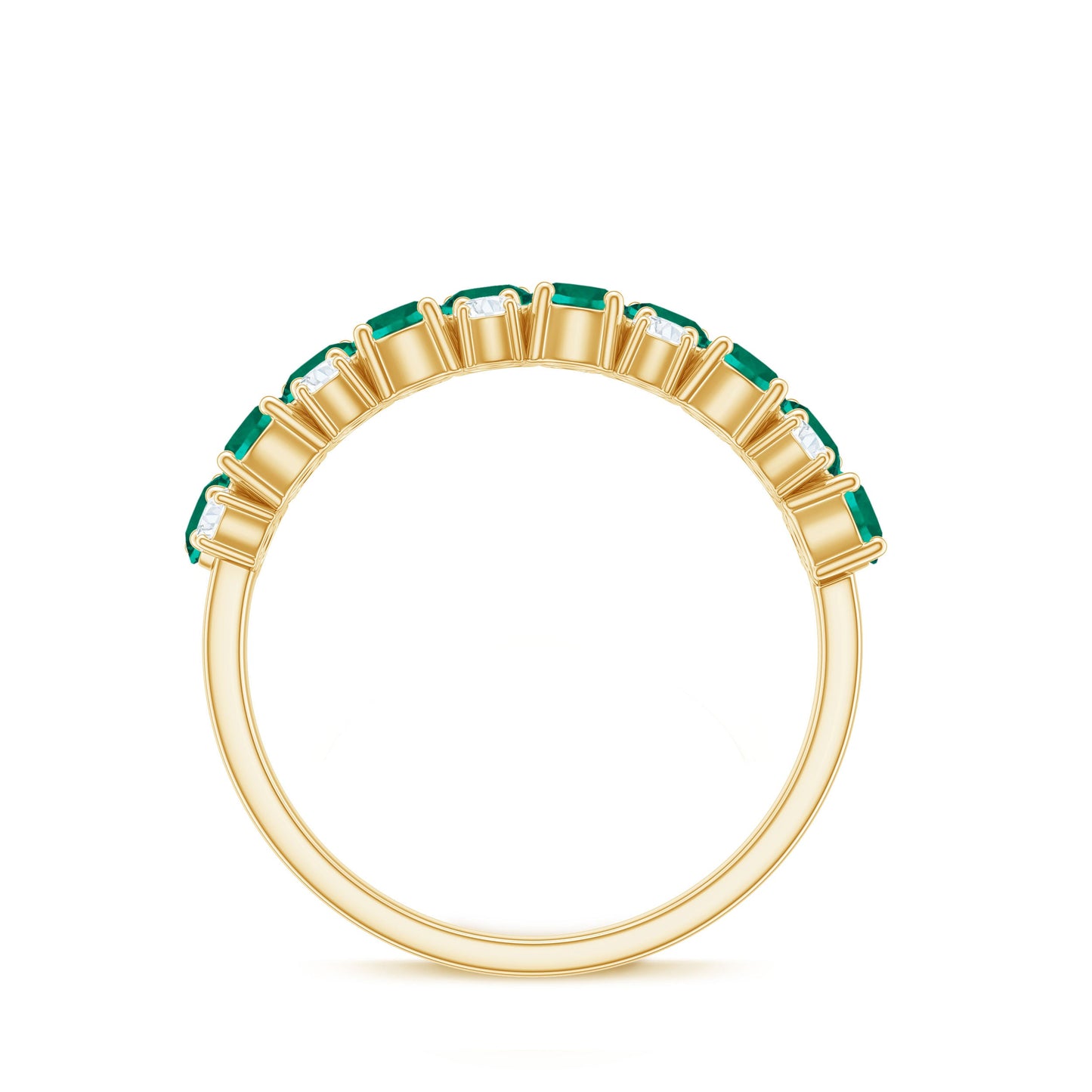 Certified Lab Grown Emerald Cluster Wedding Band with Diamond