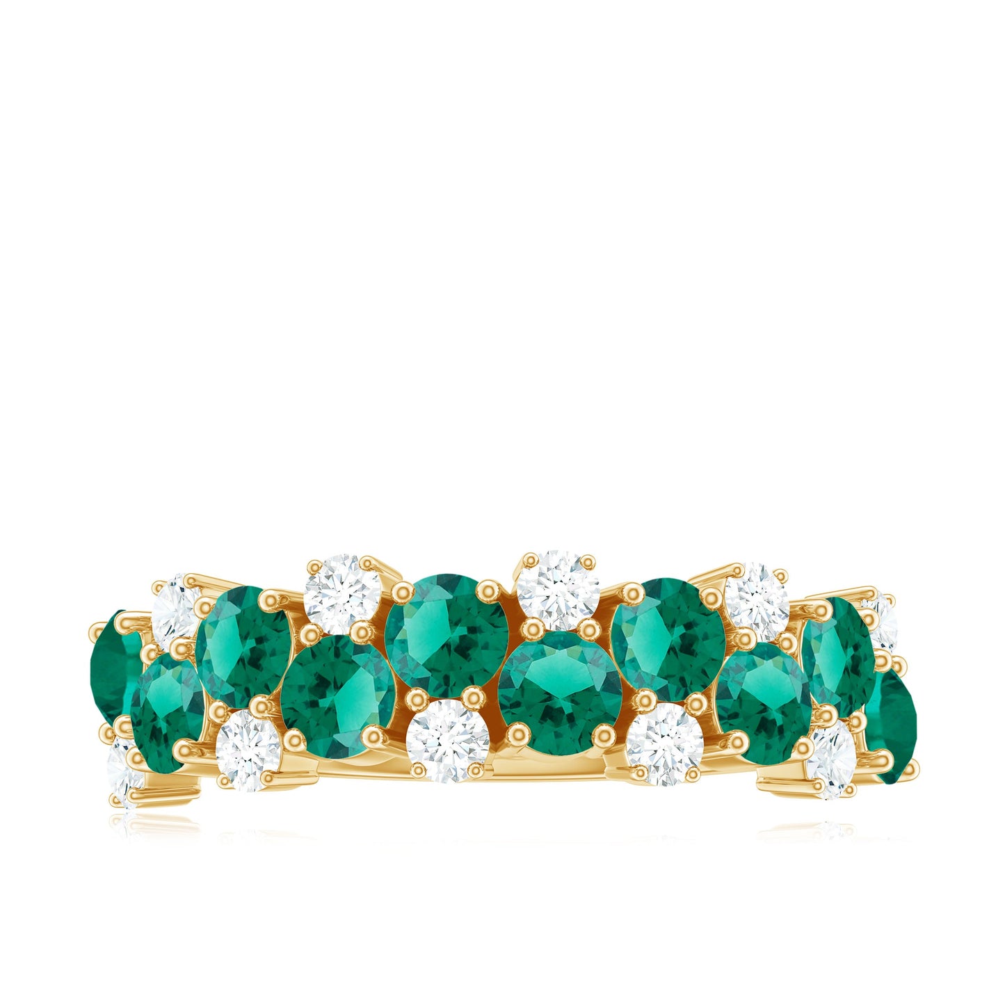 Certified Lab Grown Emerald Cluster Wedding Band with Diamond