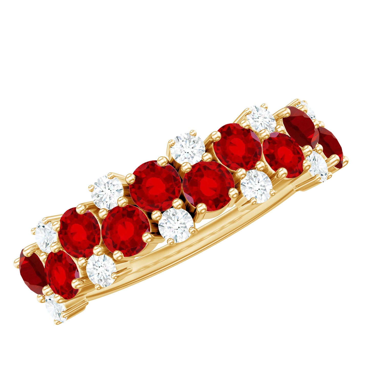 Round Lab Created Ruby and Diamond Cluster Half Eternity Ring