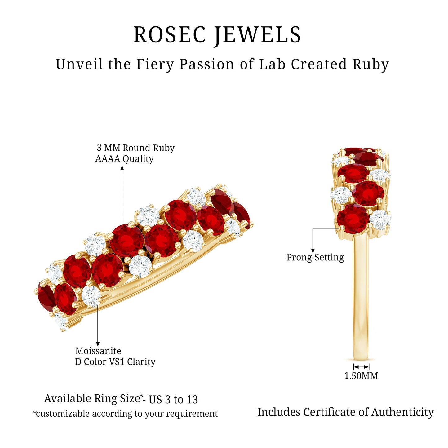 Round Lab Created Ruby and Diamond Cluster Half Eternity Ring