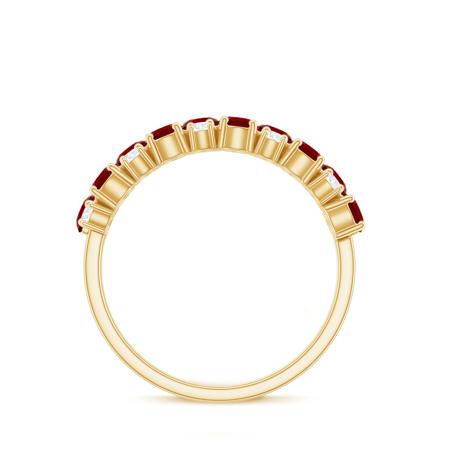 Round Lab Created Ruby and Diamond Cluster Half Eternity Ring
