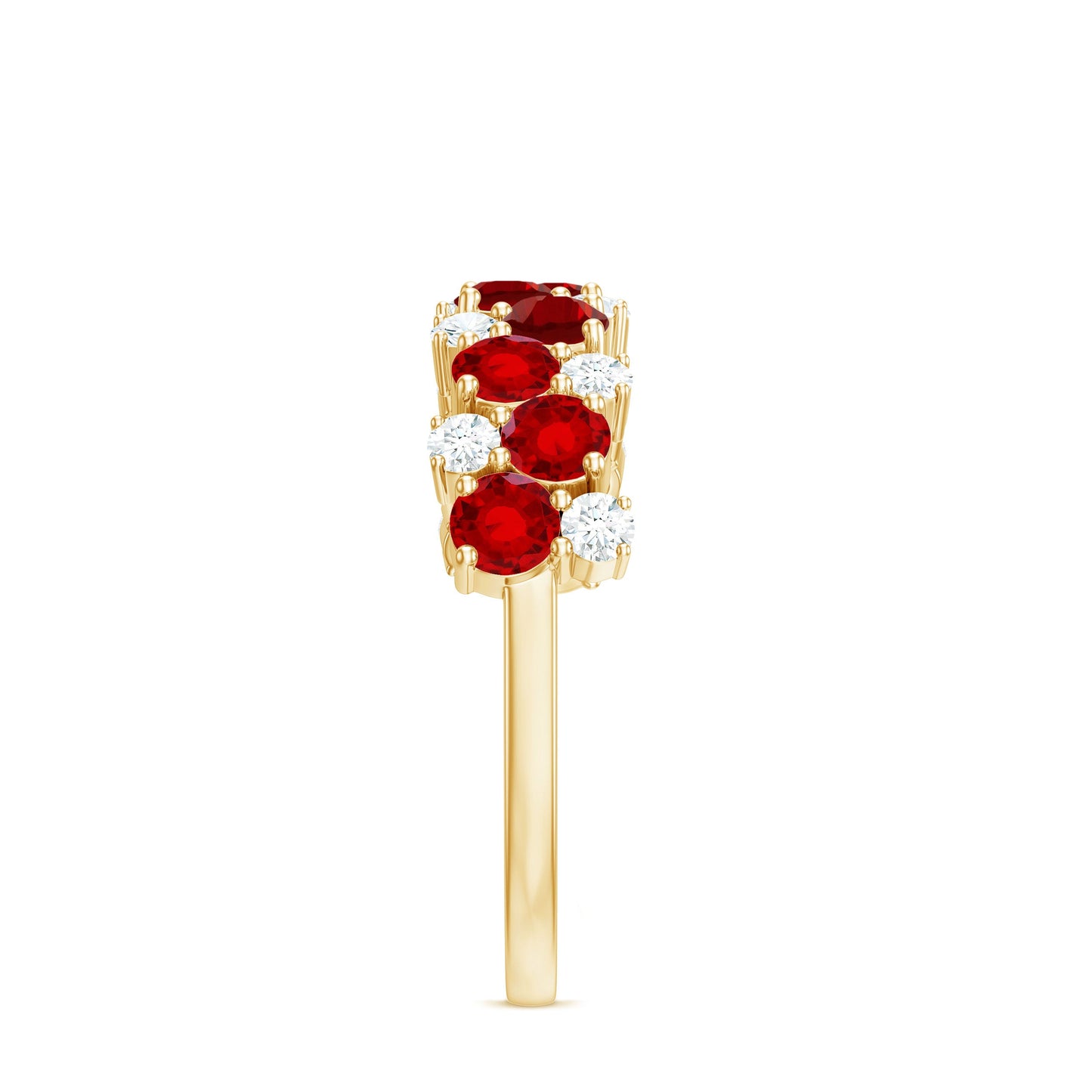 Round Lab Created Ruby and Diamond Cluster Half Eternity Ring