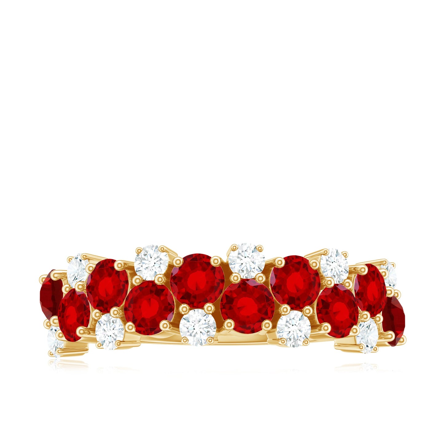 Round Lab Created Ruby and Diamond Cluster Half Eternity Ring