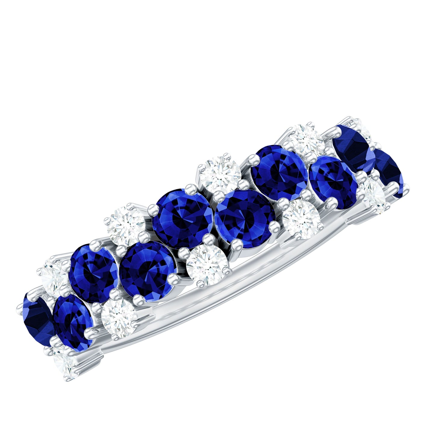 Certified Lab Grown Blue Sapphire Diamond Eternity Band Ring for Anniversary