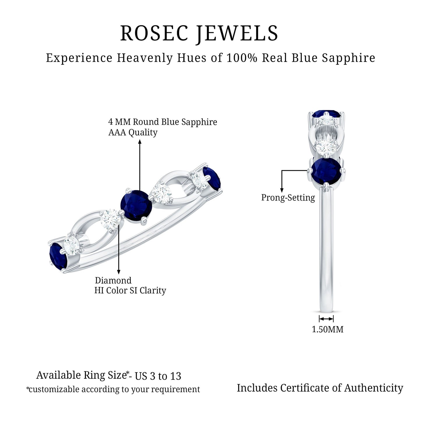 Natural Blue Sapphire Promise Ring with Diamond