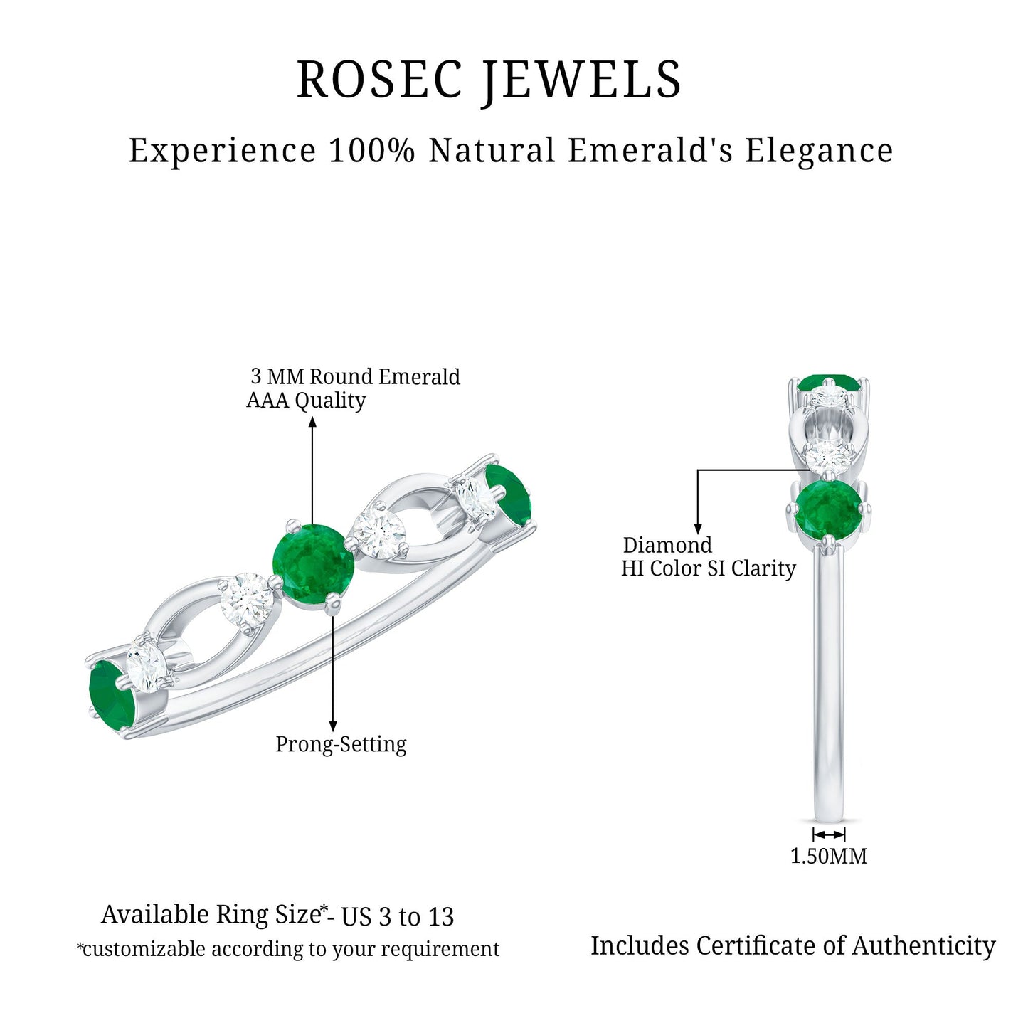 Natural Emerald Diamond Infinity Anniversary Ring