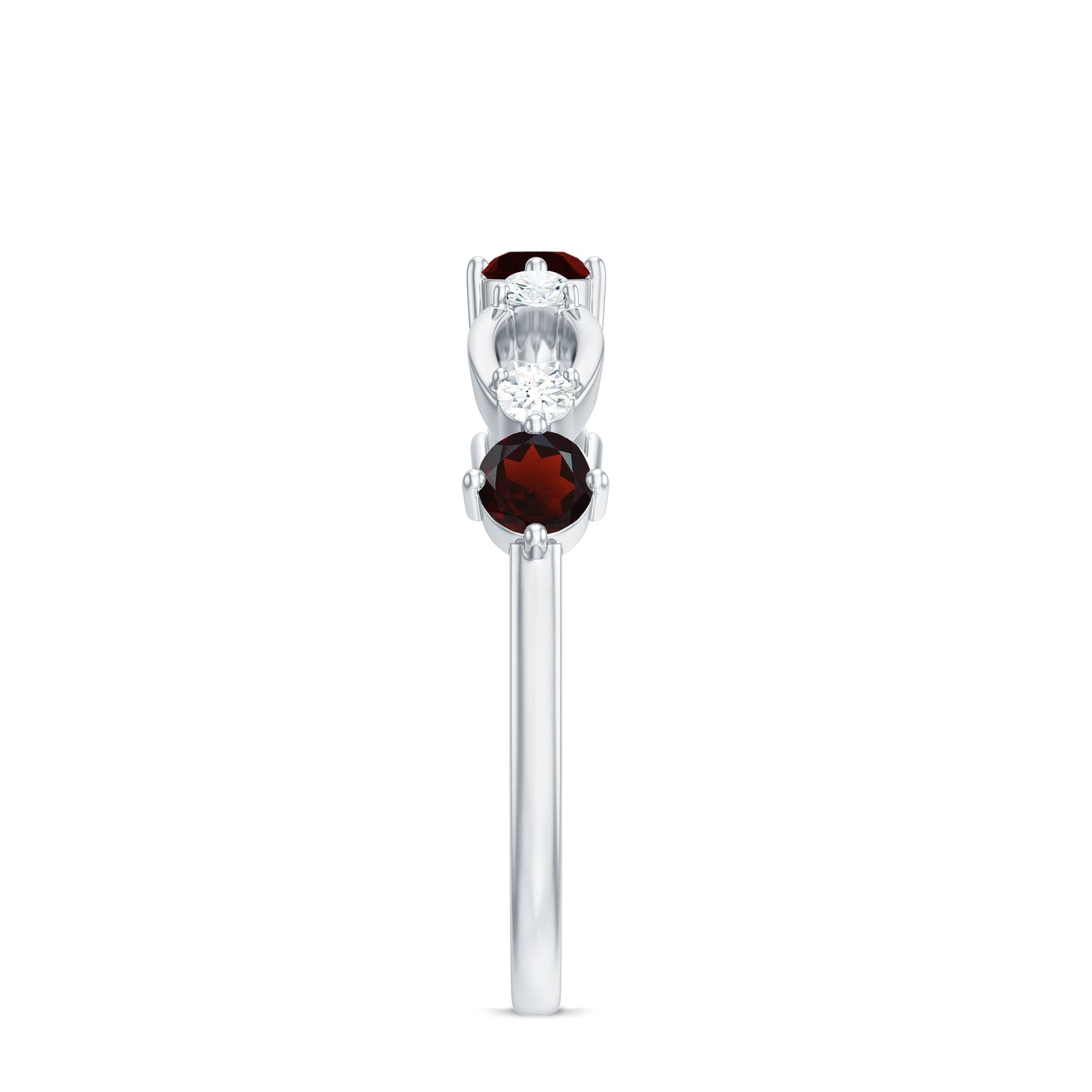 Natural Red Garnet Diamond Half Eternity Ring for Anniversary