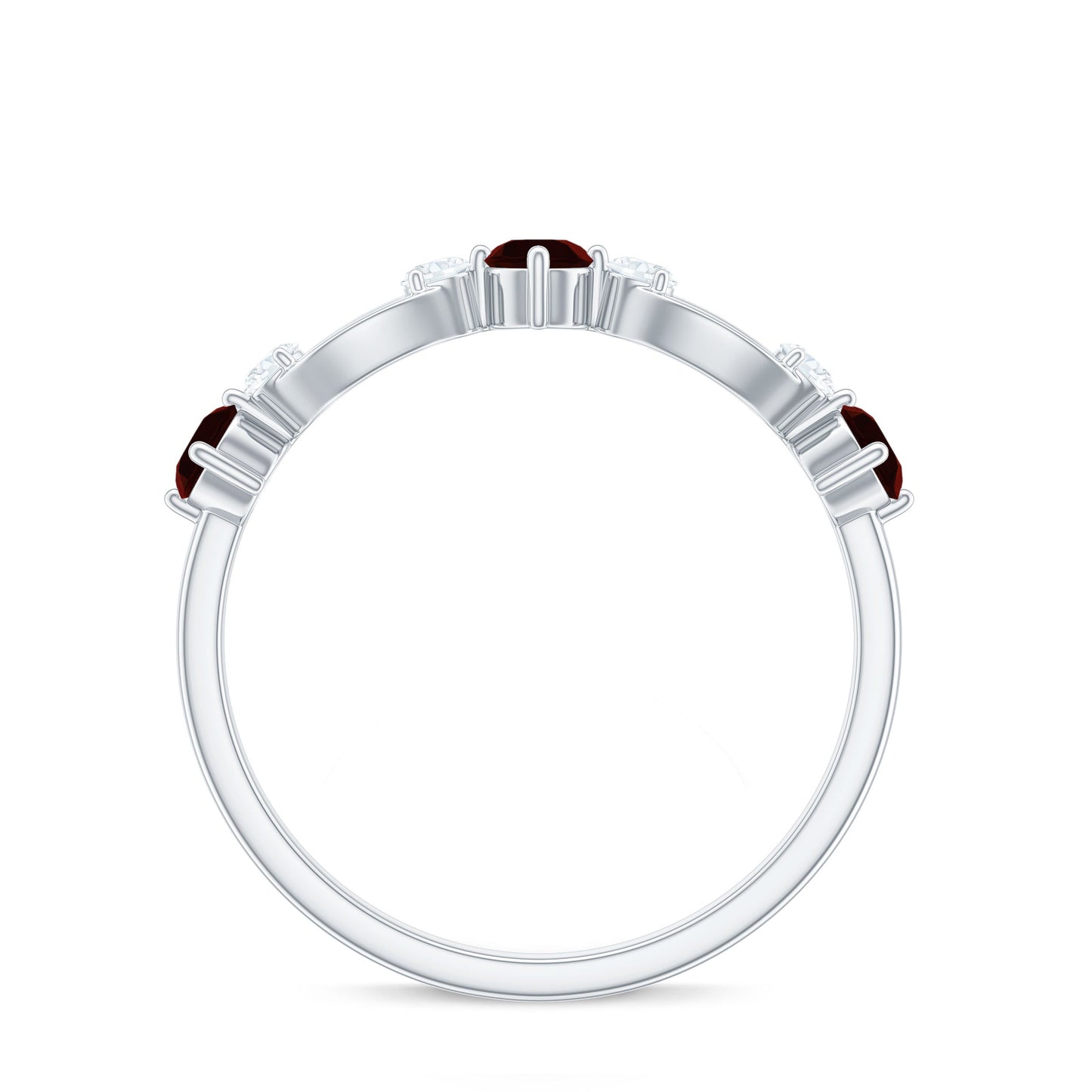 Natural Red Garnet Diamond Half Eternity Ring for Anniversary
