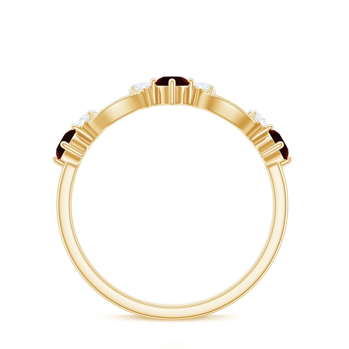 Natural Red Garnet Diamond Half Eternity Ring for Anniversary