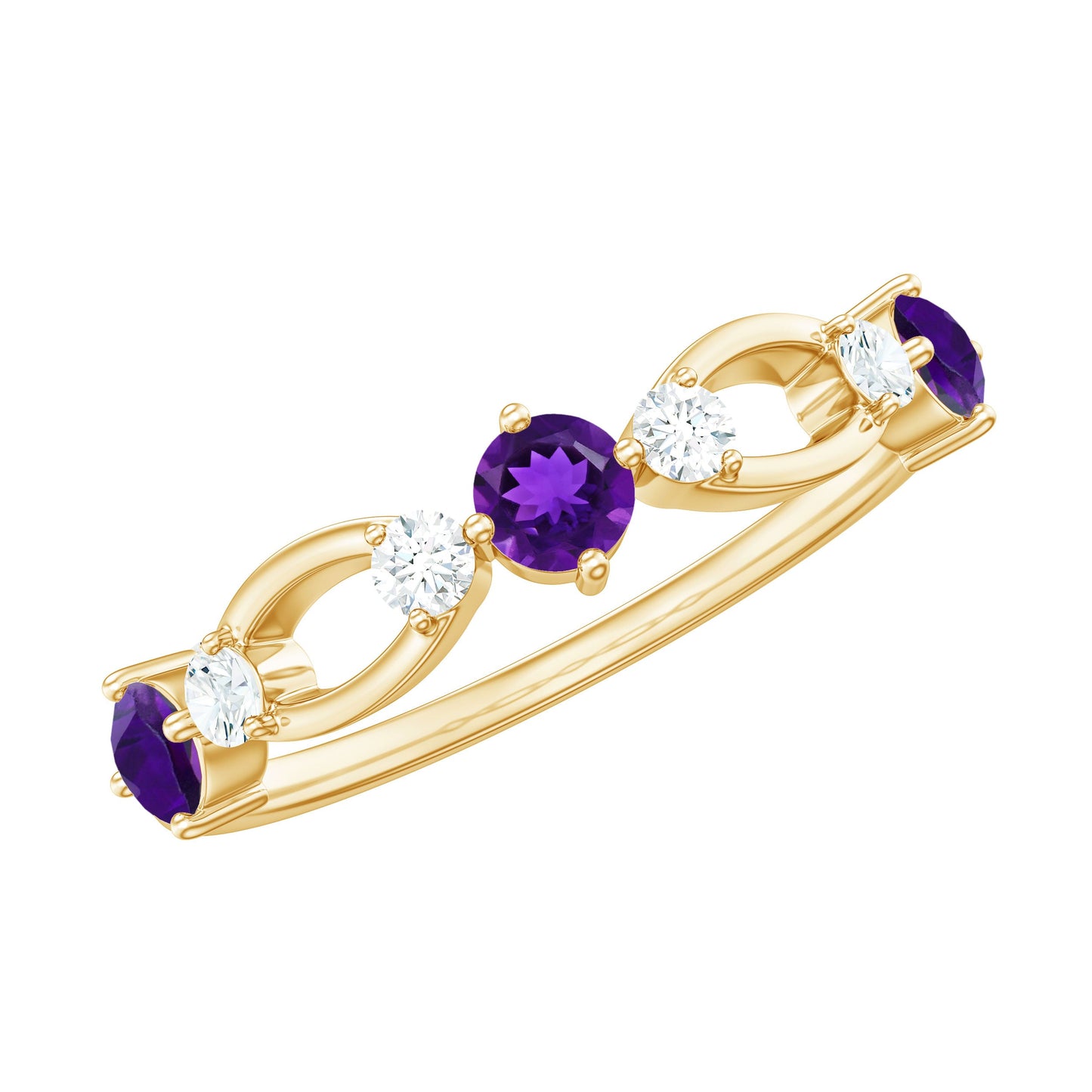 Natural Amethyst Diamond Promise Ring for Women