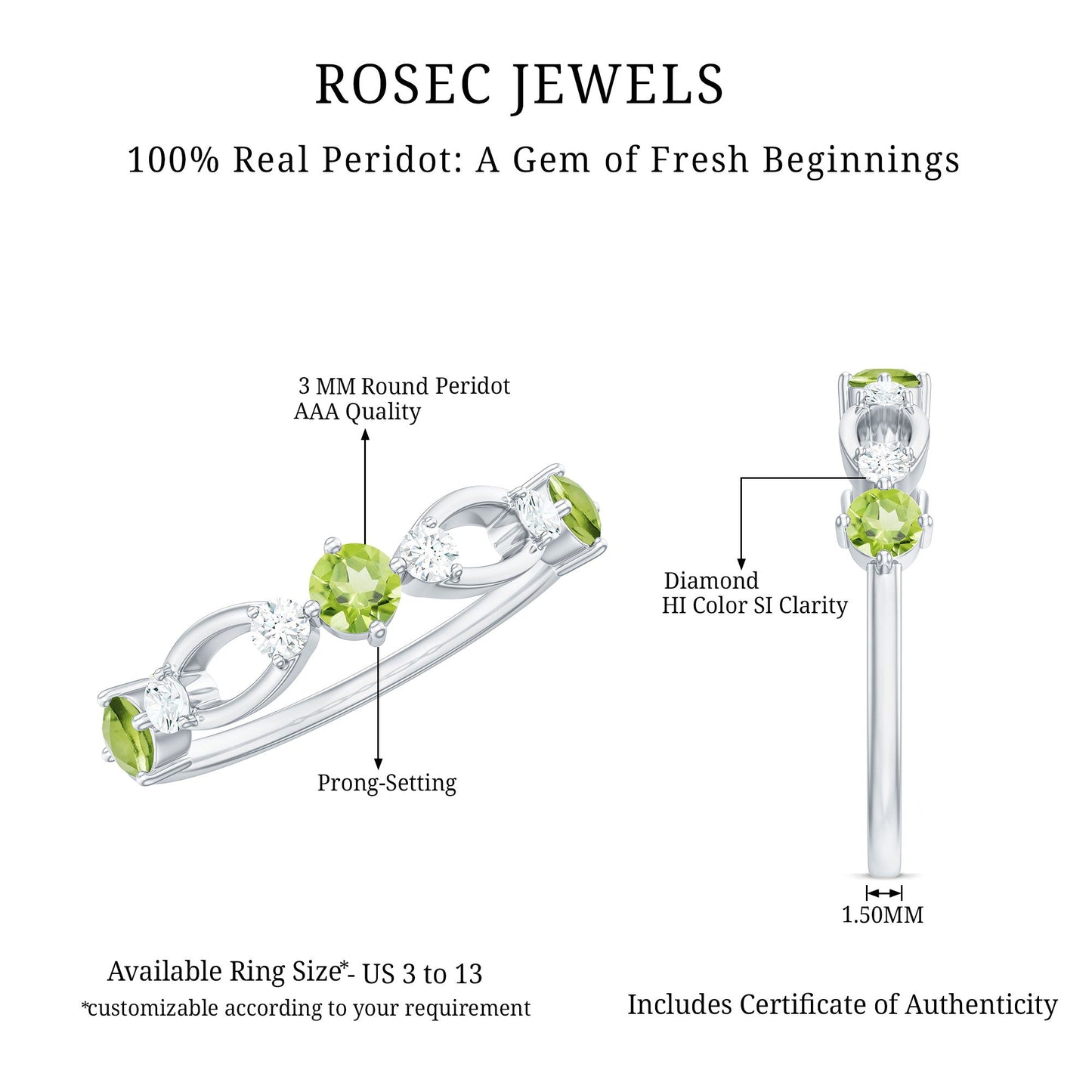 Minimal Peridot Promise Ring with Diamond