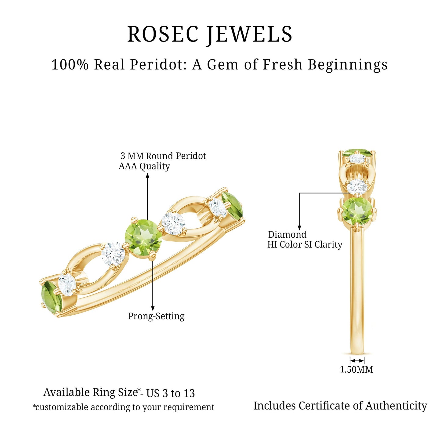 Minimal Peridot Promise Ring with Diamond