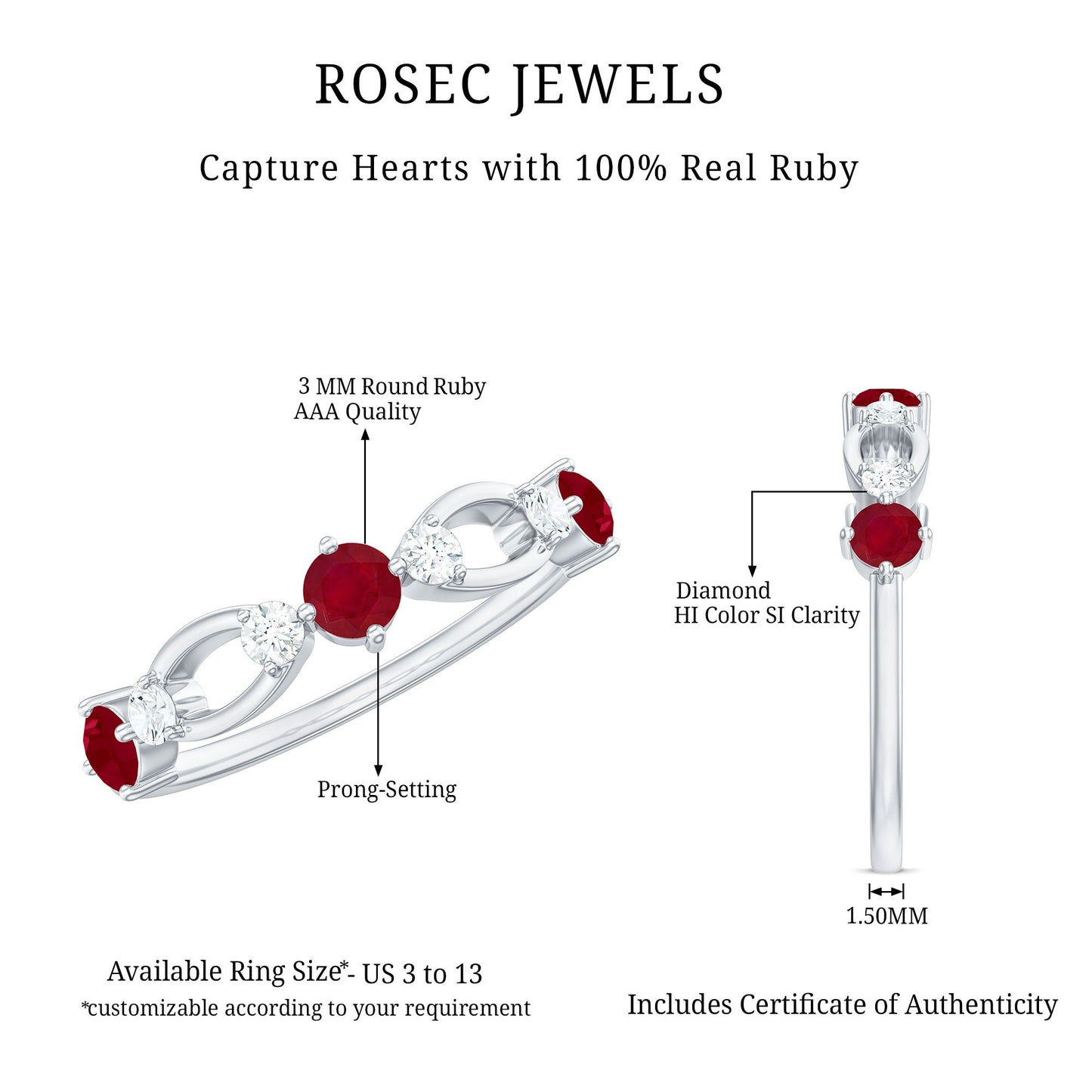Genuine Ruby Promise Ring with Diamond for Women