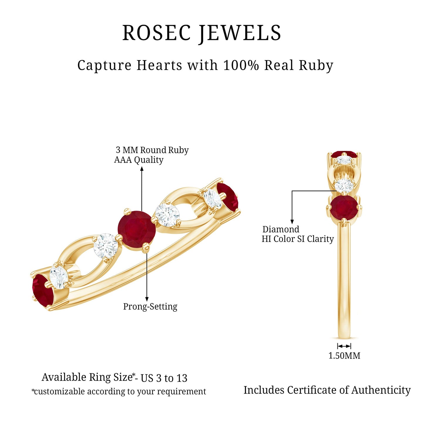 Genuine Ruby Promise Ring with Diamond for Women