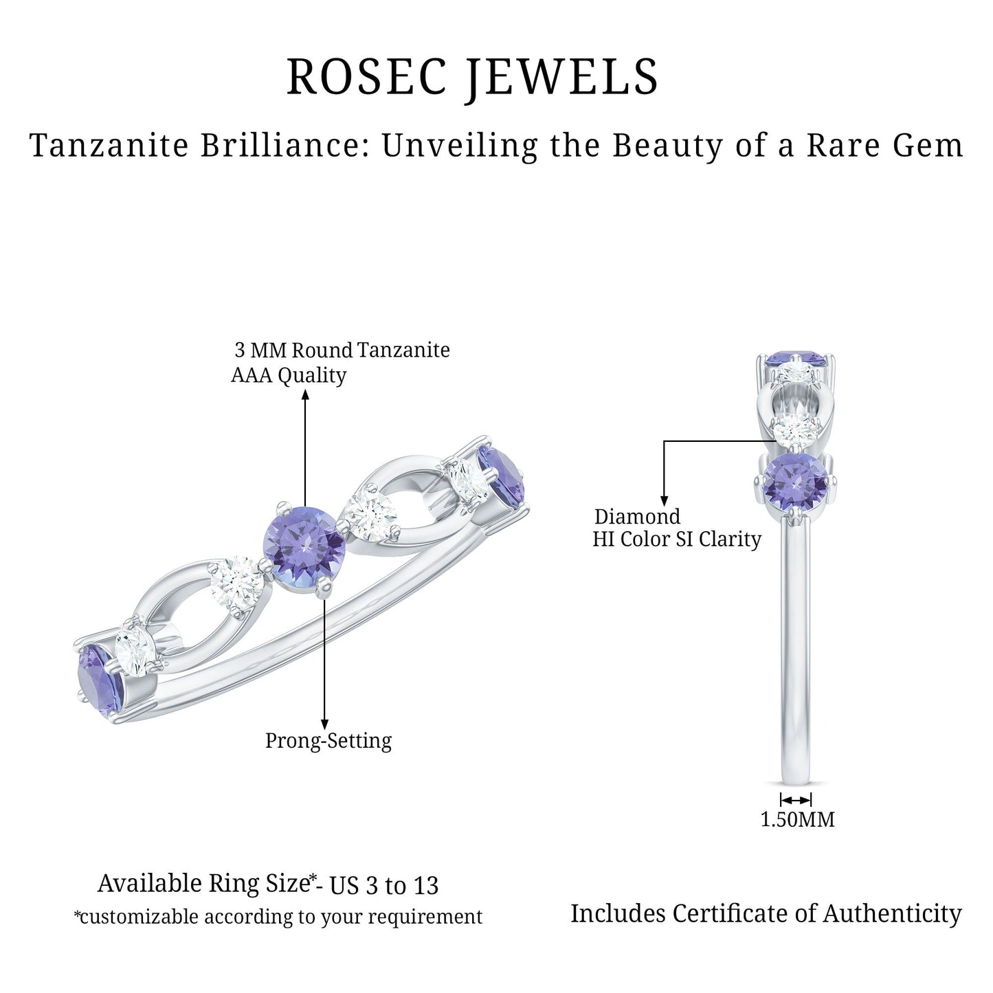 Natural Tanzanite Diamond Ring for Promise