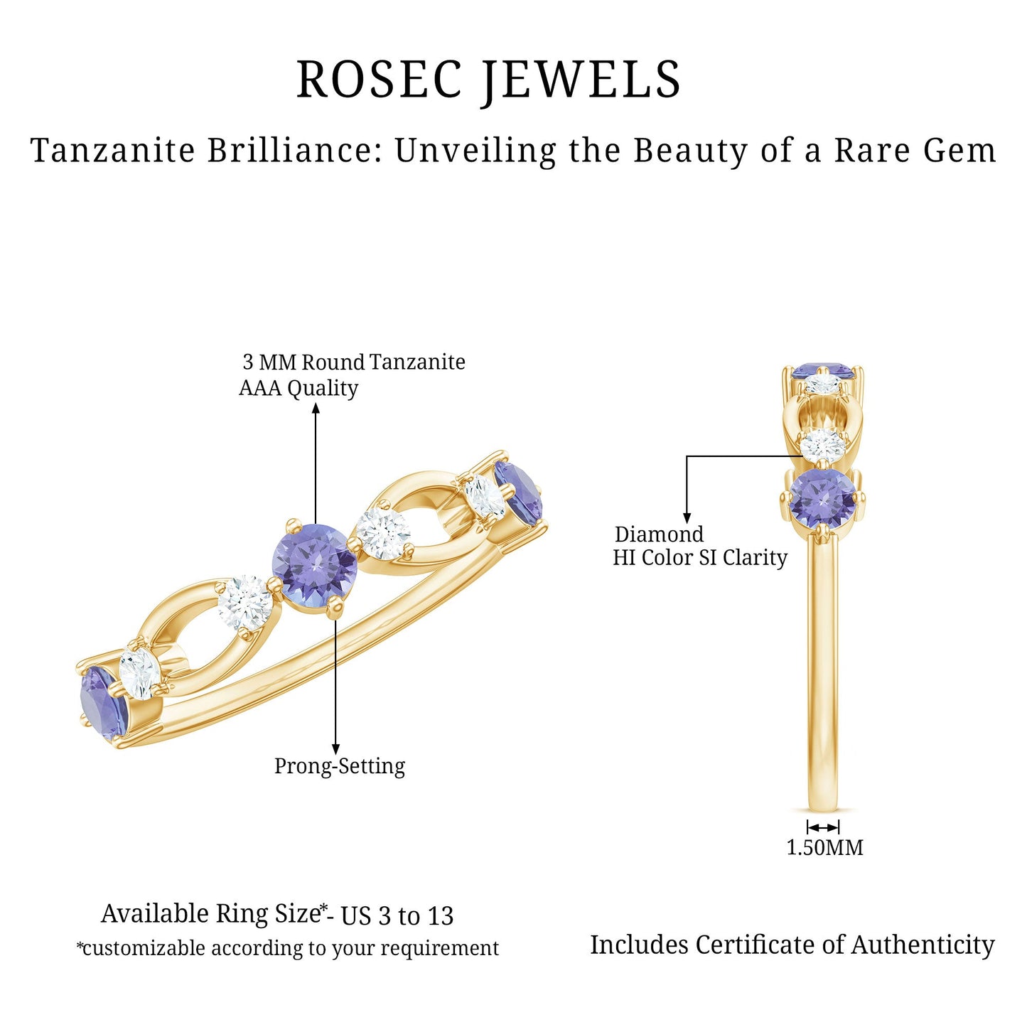 Natural Tanzanite Diamond Ring for Promise