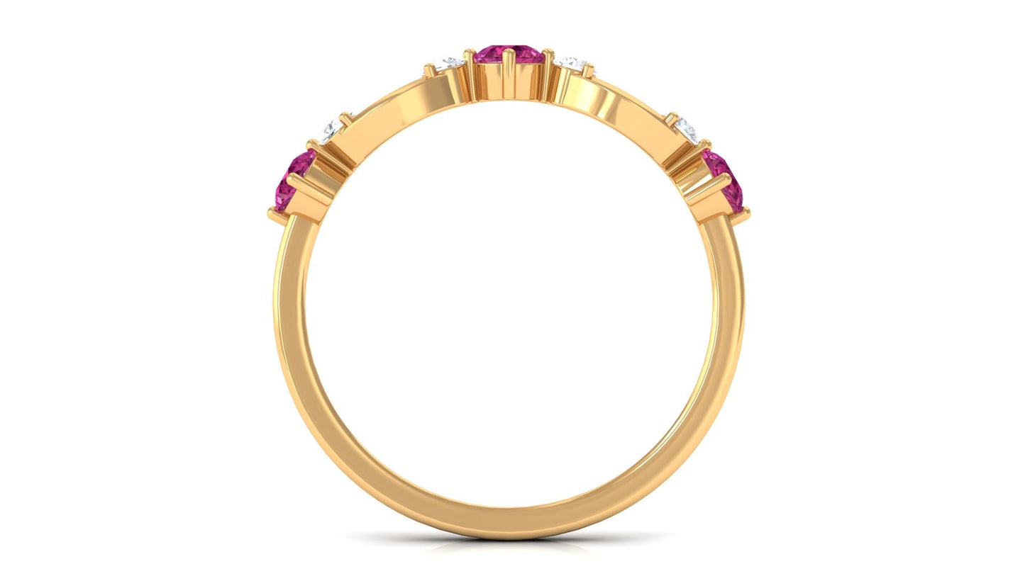 Pink Tourmaline and Diamond Minimal Eternity Anniversary Band Ring