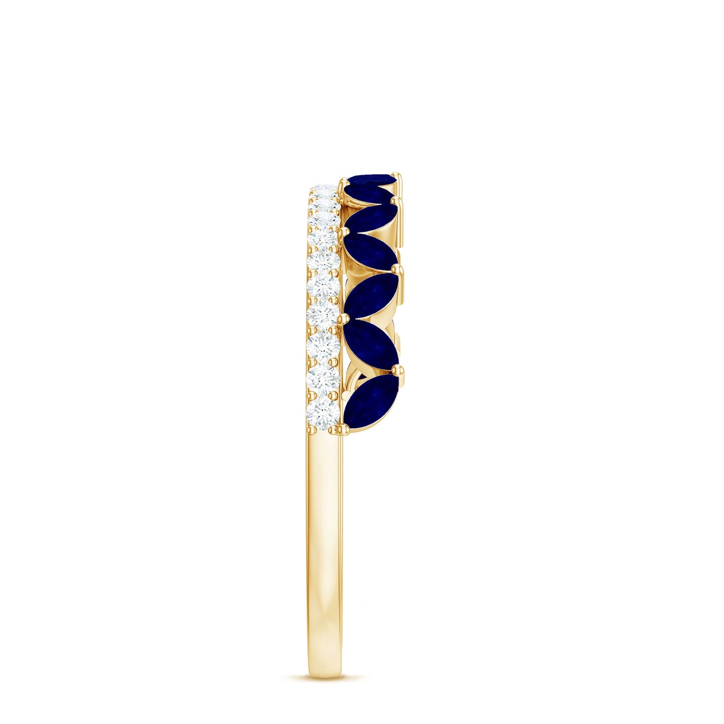 Real Marquise Blue Sapphire Half Eternity Ring with Diamond