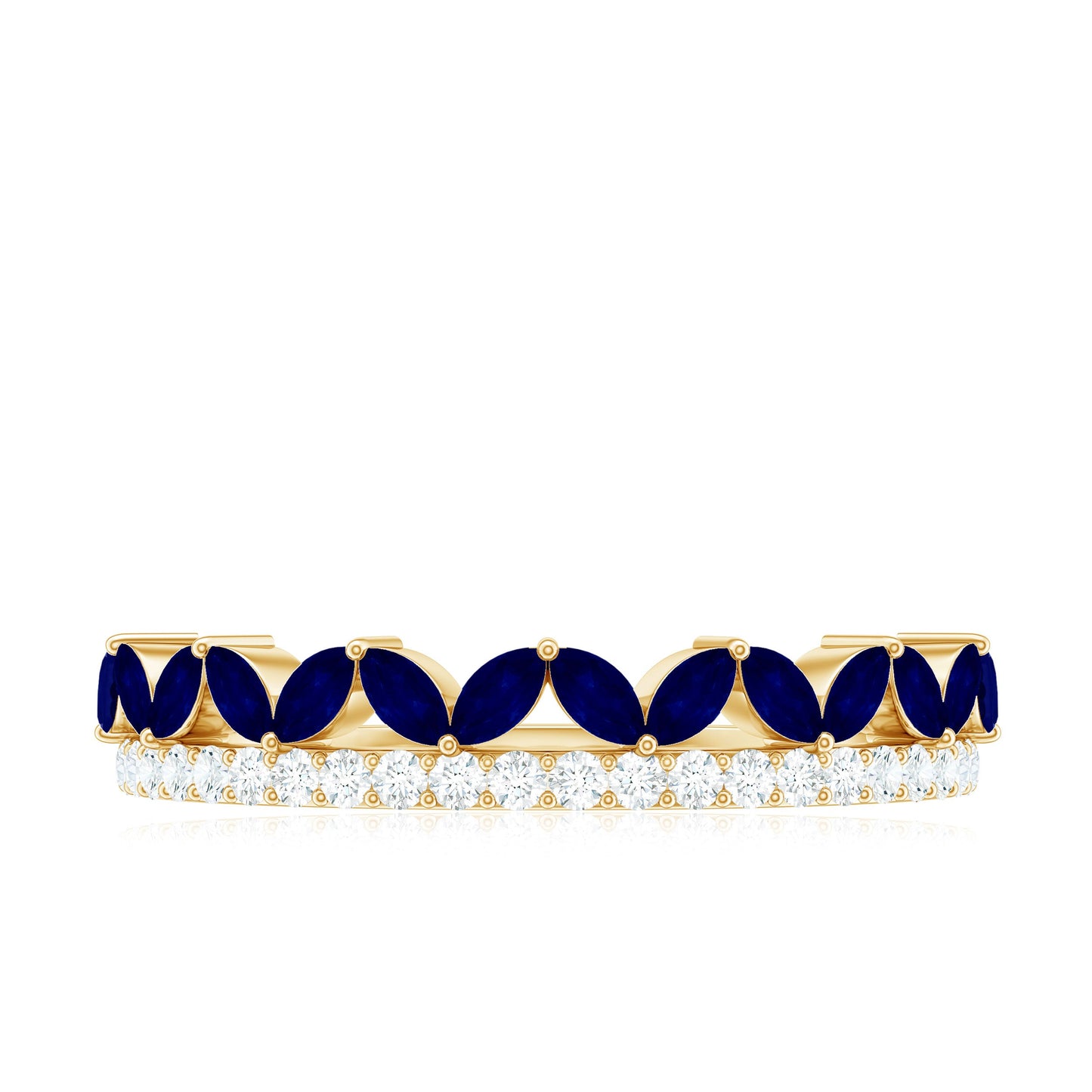 Real Marquise Blue Sapphire Half Eternity Ring with Diamond