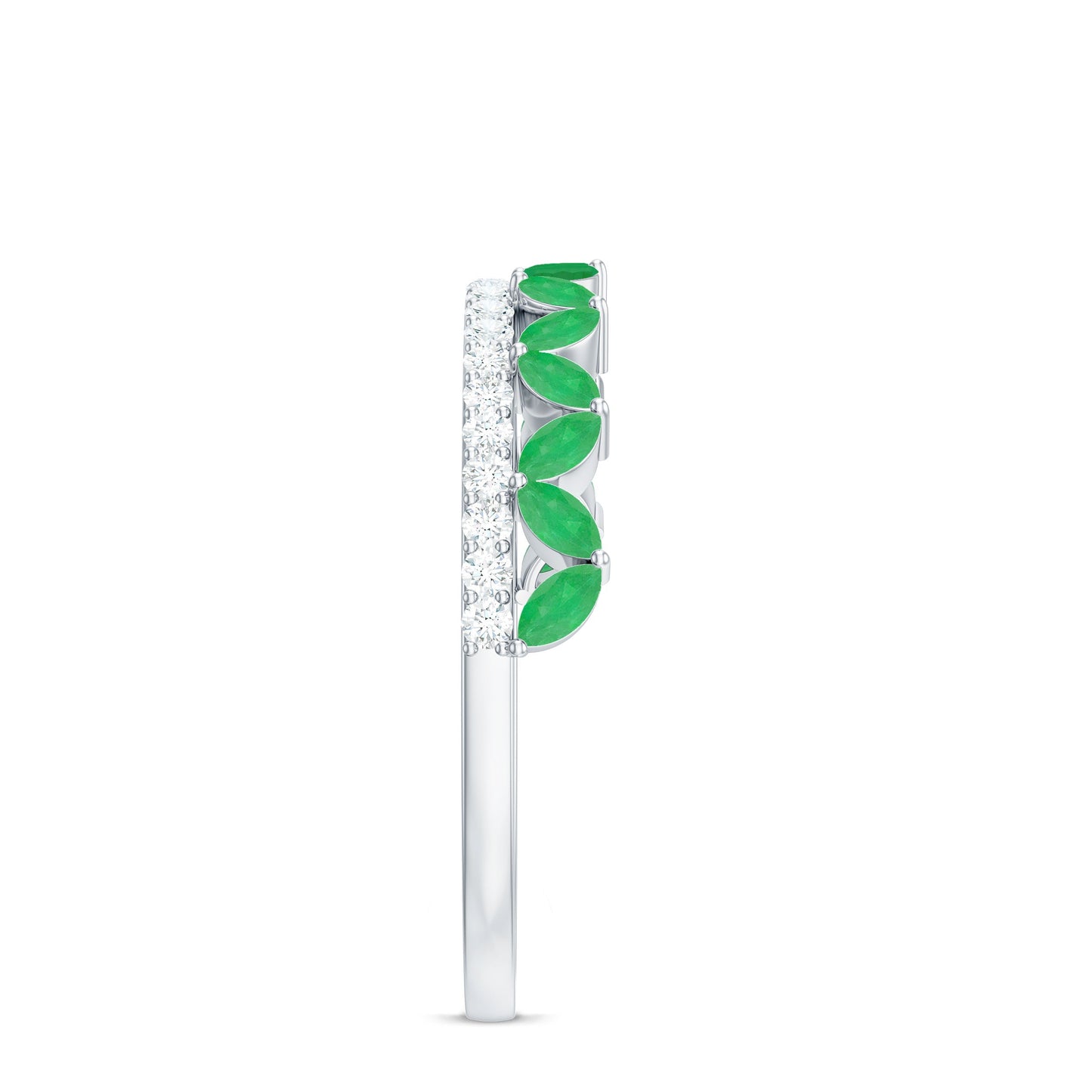 Real Marquise Emerald Half Eternity Wedding Band with Diamond