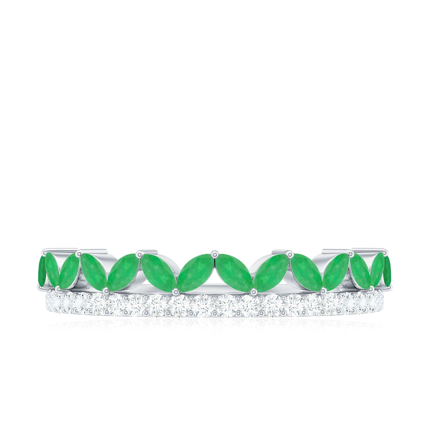 Real Marquise Emerald Half Eternity Wedding Band with Diamond