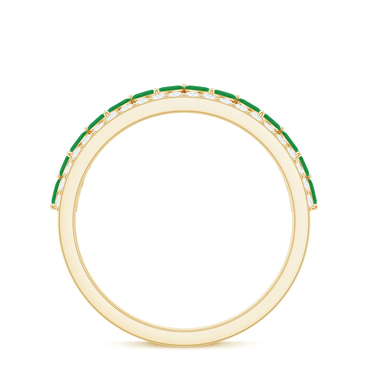 Real Marquise Emerald Half Eternity Wedding Band with Diamond