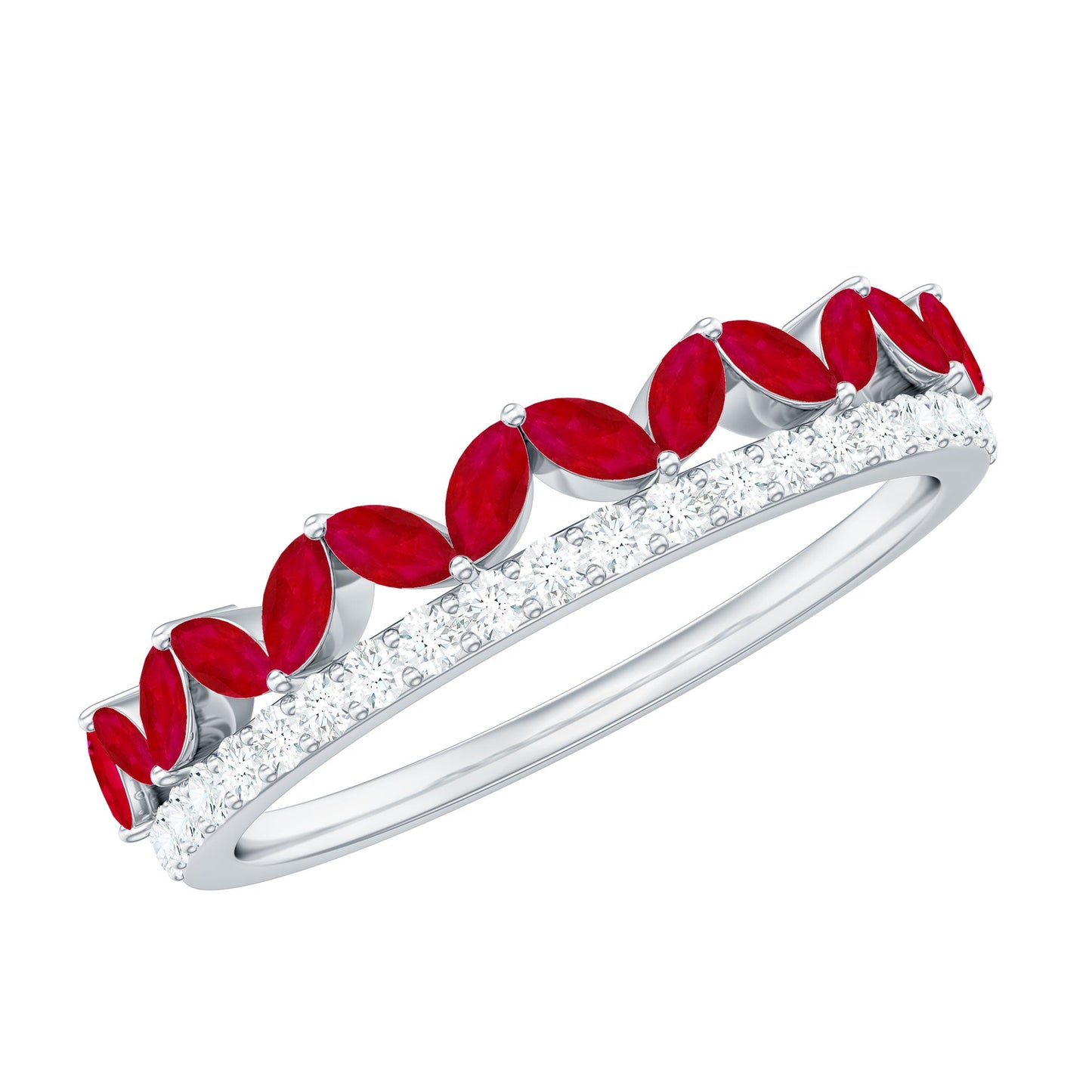 Natural Marquise Ruby Half Eternity Anniversary Ring with Diamond