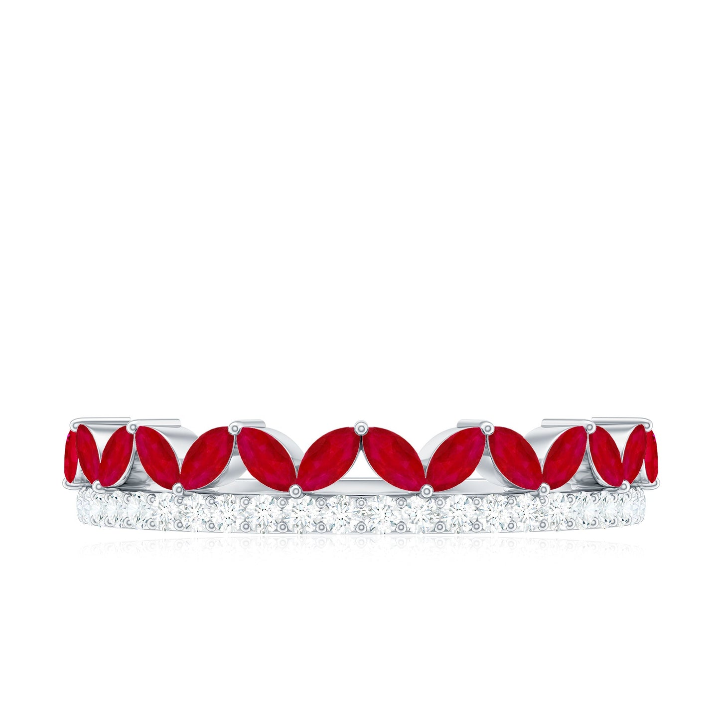 Natural Marquise Ruby Half Eternity Anniversary Ring with Diamond