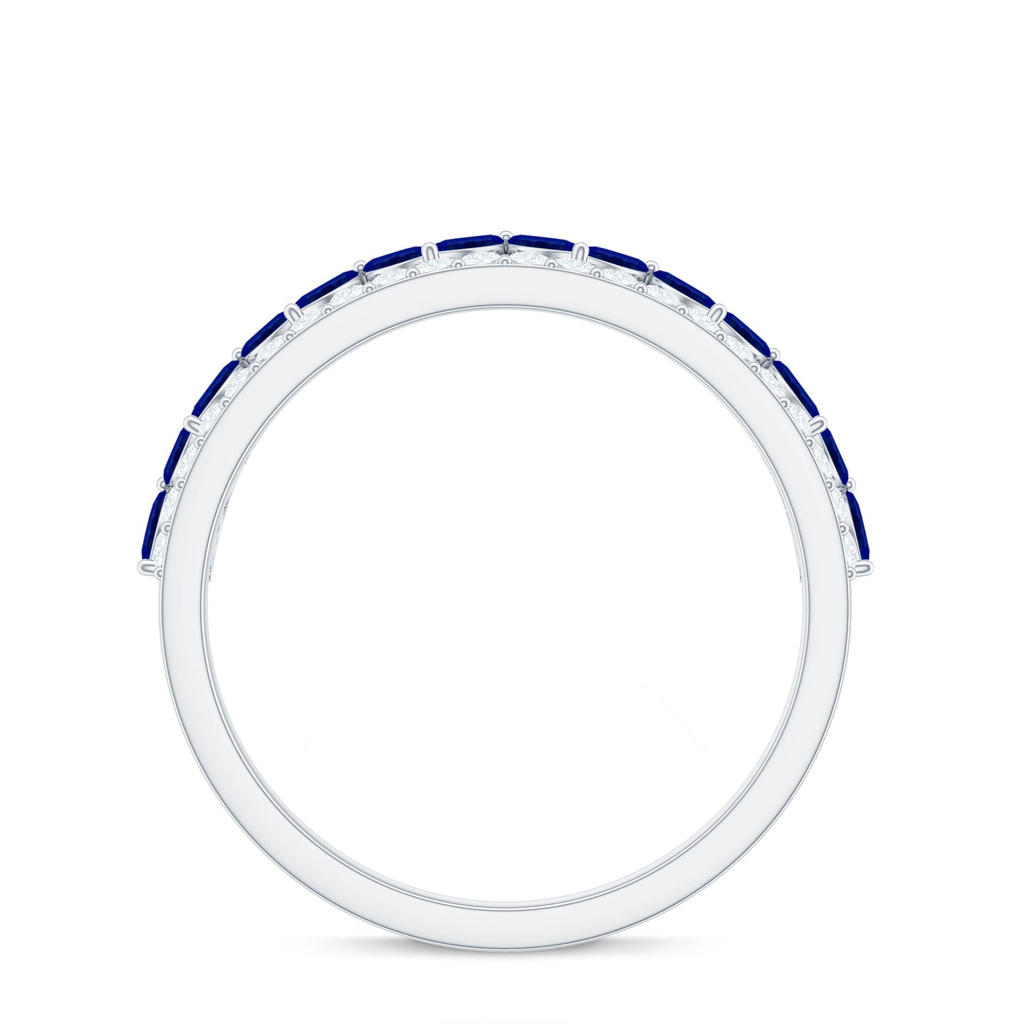 Certified Marquise Lab Grown Blue Sapphire Half Eternity Ring with Diamond