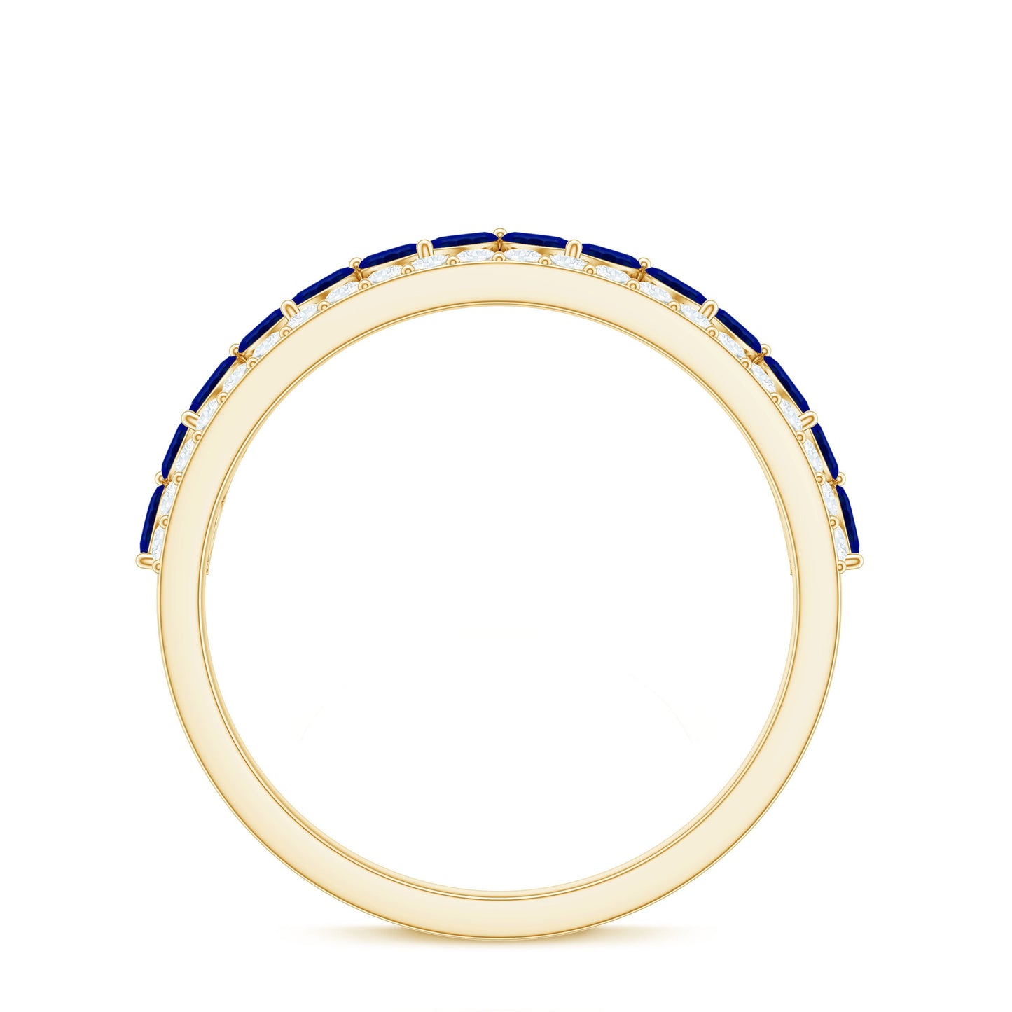 Certified Marquise Lab Grown Blue Sapphire Half Eternity Ring with Diamond