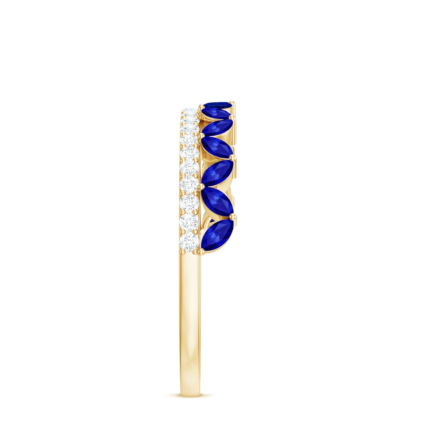 Certified Marquise Lab Grown Blue Sapphire Half Eternity Ring with Diamond