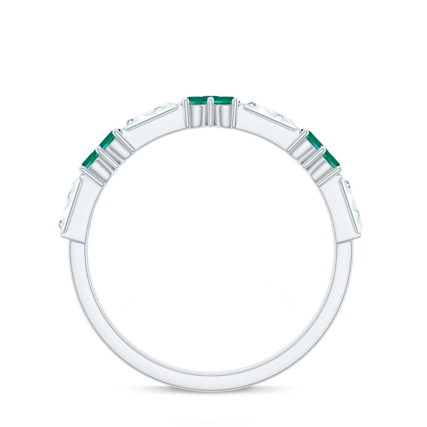 Certified Lab Grown Emerald Half Eternity Anniversary Ring with Moissanite