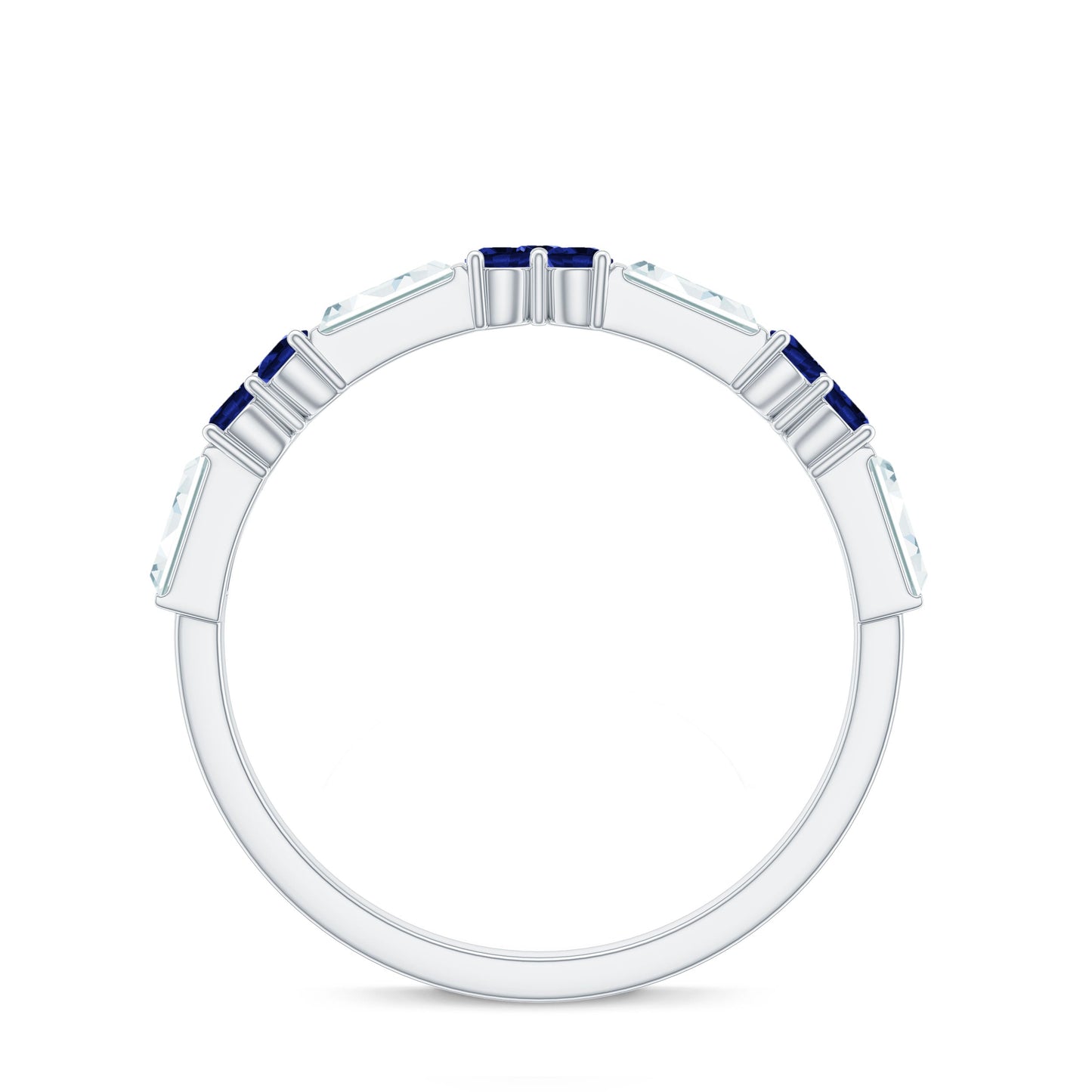 Certified Lab Blue Sapphire Half Eternity Anniversary Ring with Moissanite