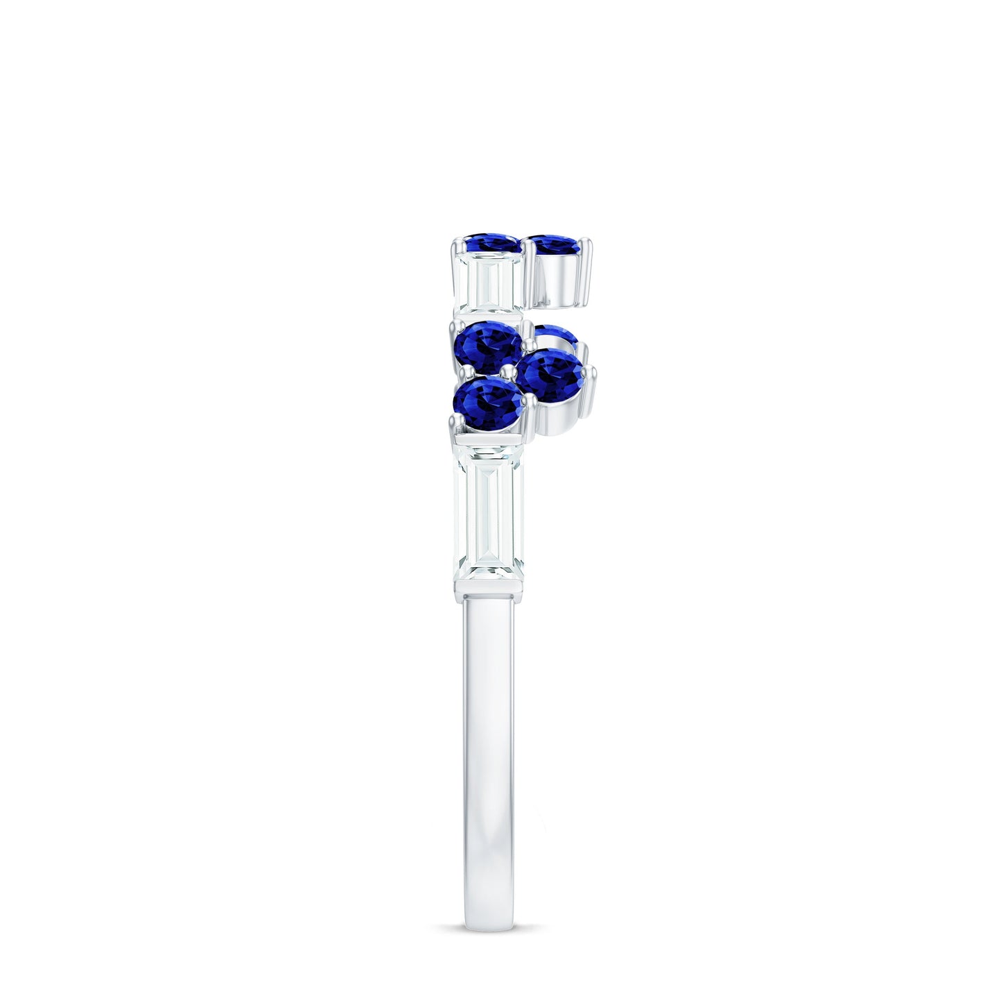 Certified Lab Blue Sapphire Half Eternity Anniversary Ring with Moissanite