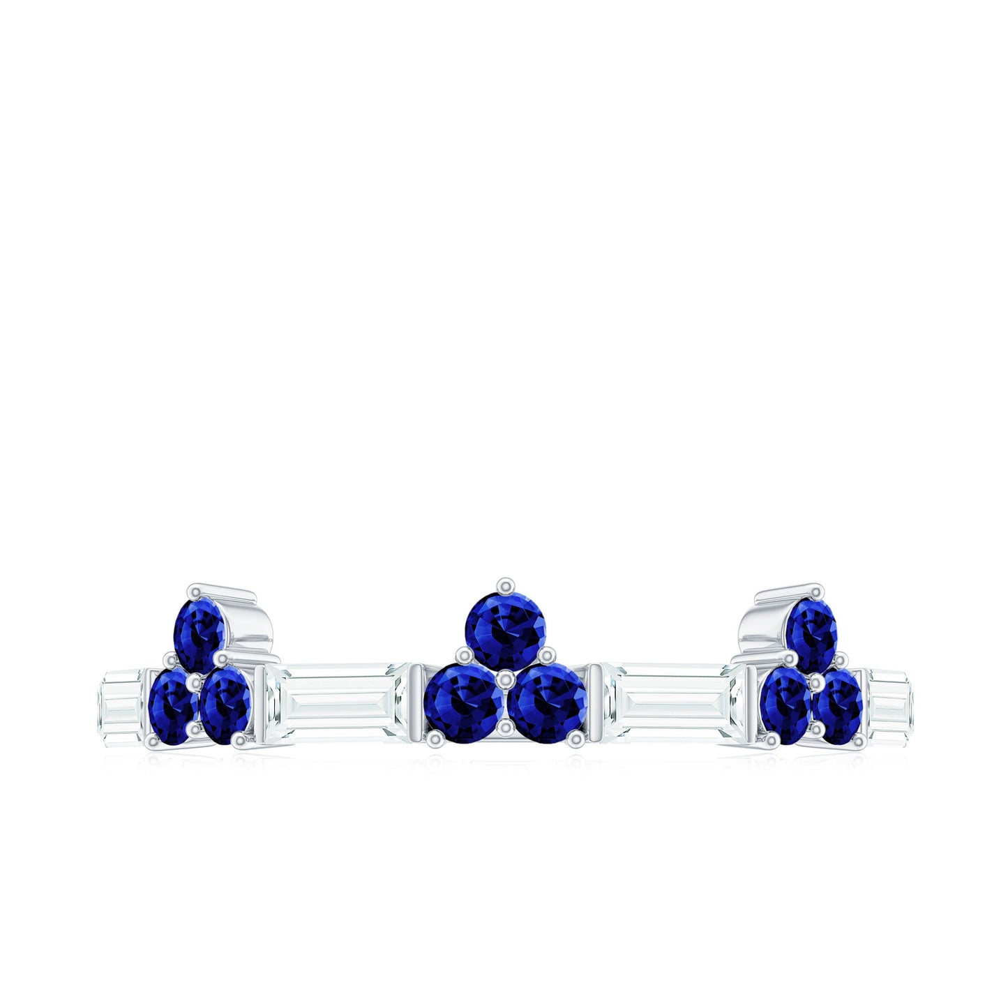 Certified Lab Blue Sapphire Half Eternity Anniversary Ring with Moissanite